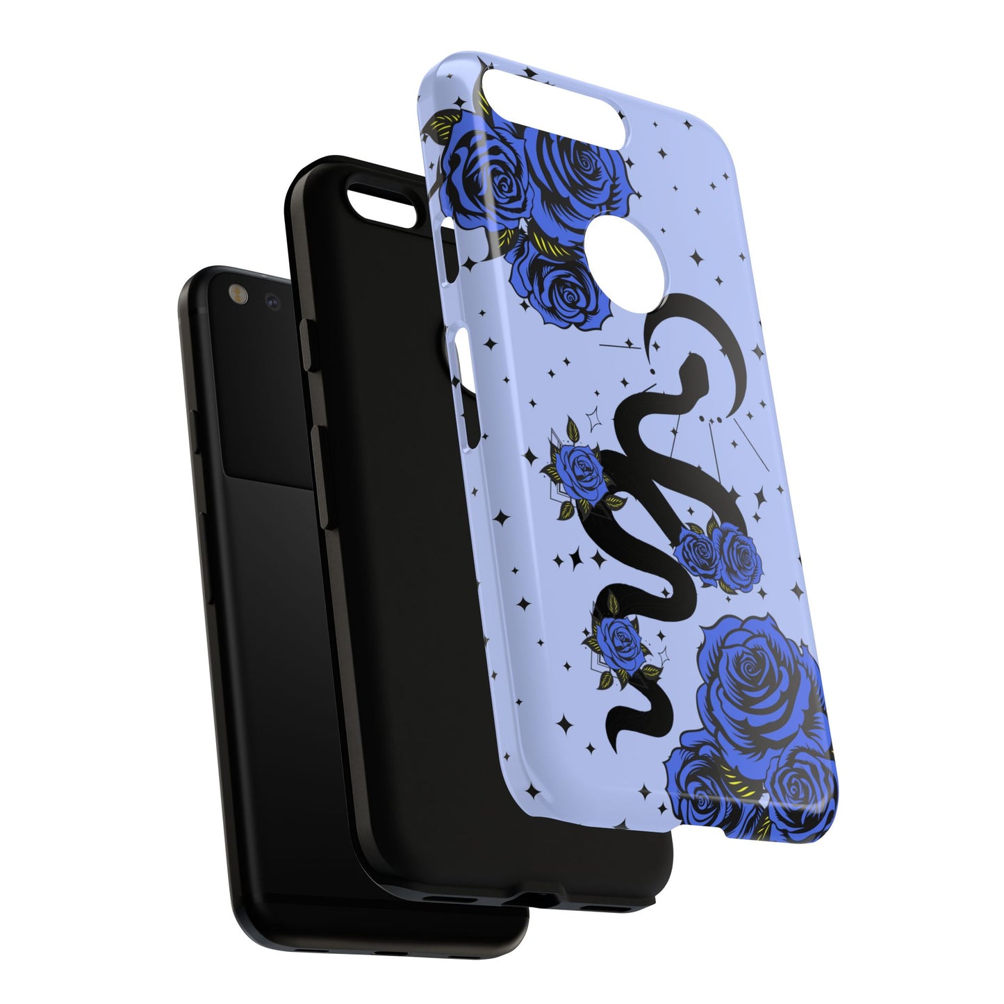 Blue Rose Crescent Moon Snake Google Pixel Phone Case for Android Devices