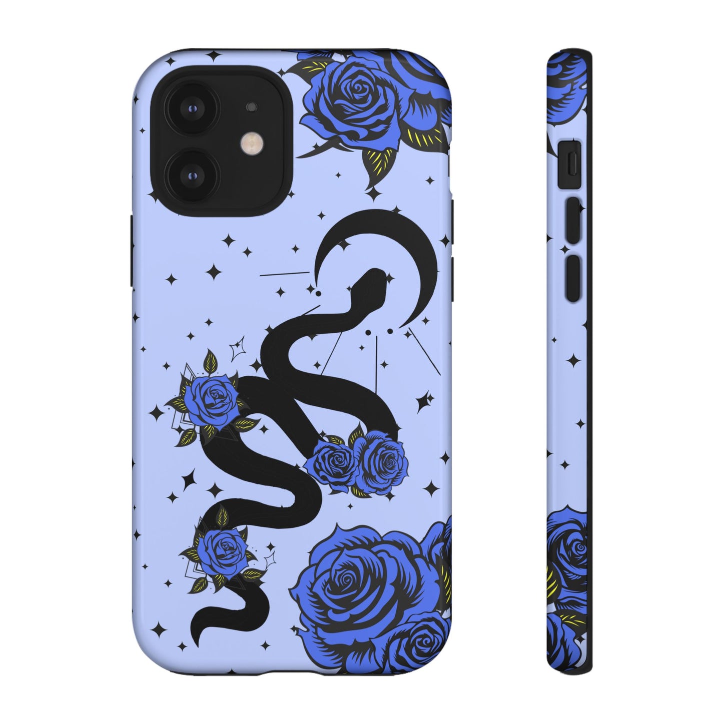 Blue Roses Crescent Moon Snake iPhone Case for iOS Devices