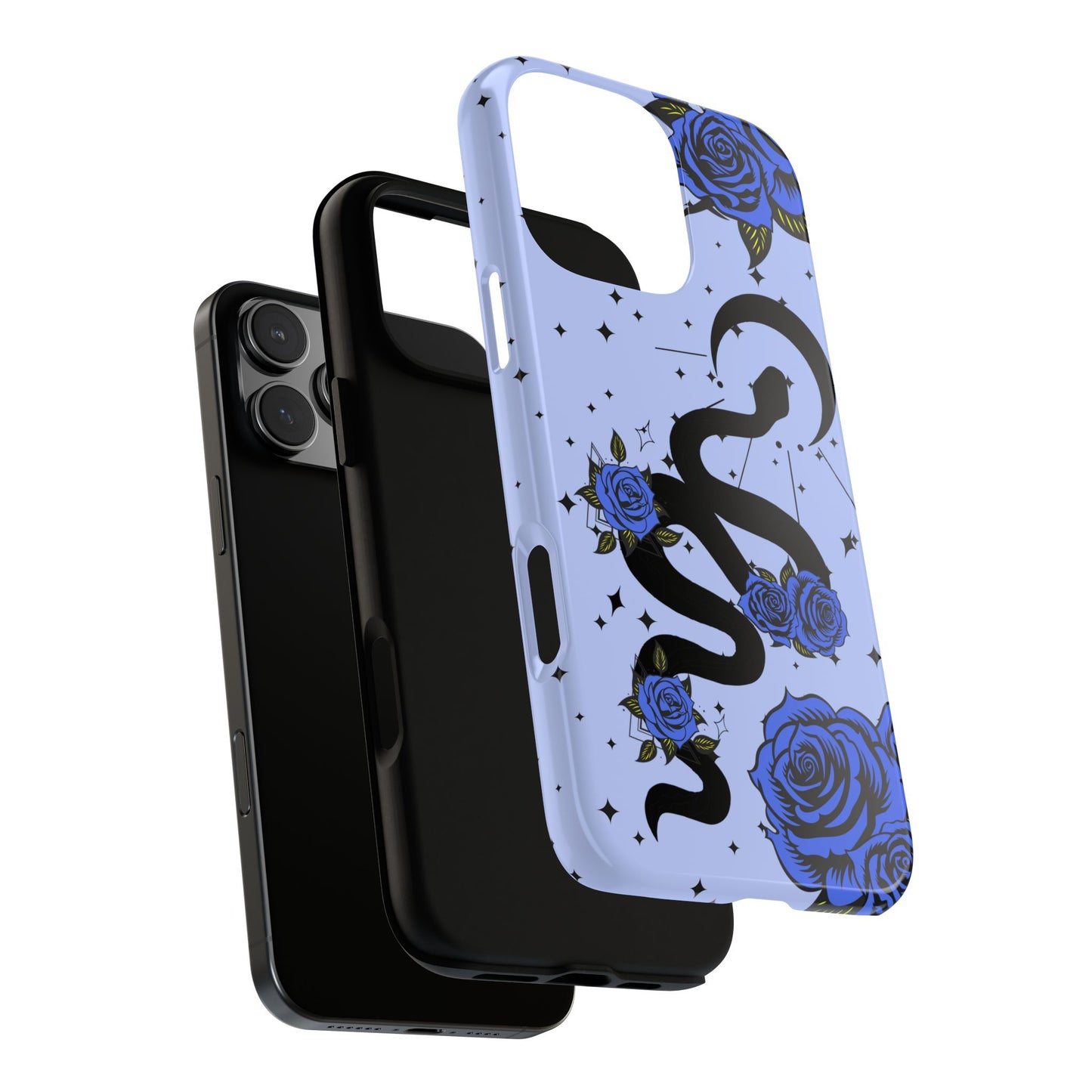 Blue Roses Crescent Moon Snake iPhone Case for iOS Devices