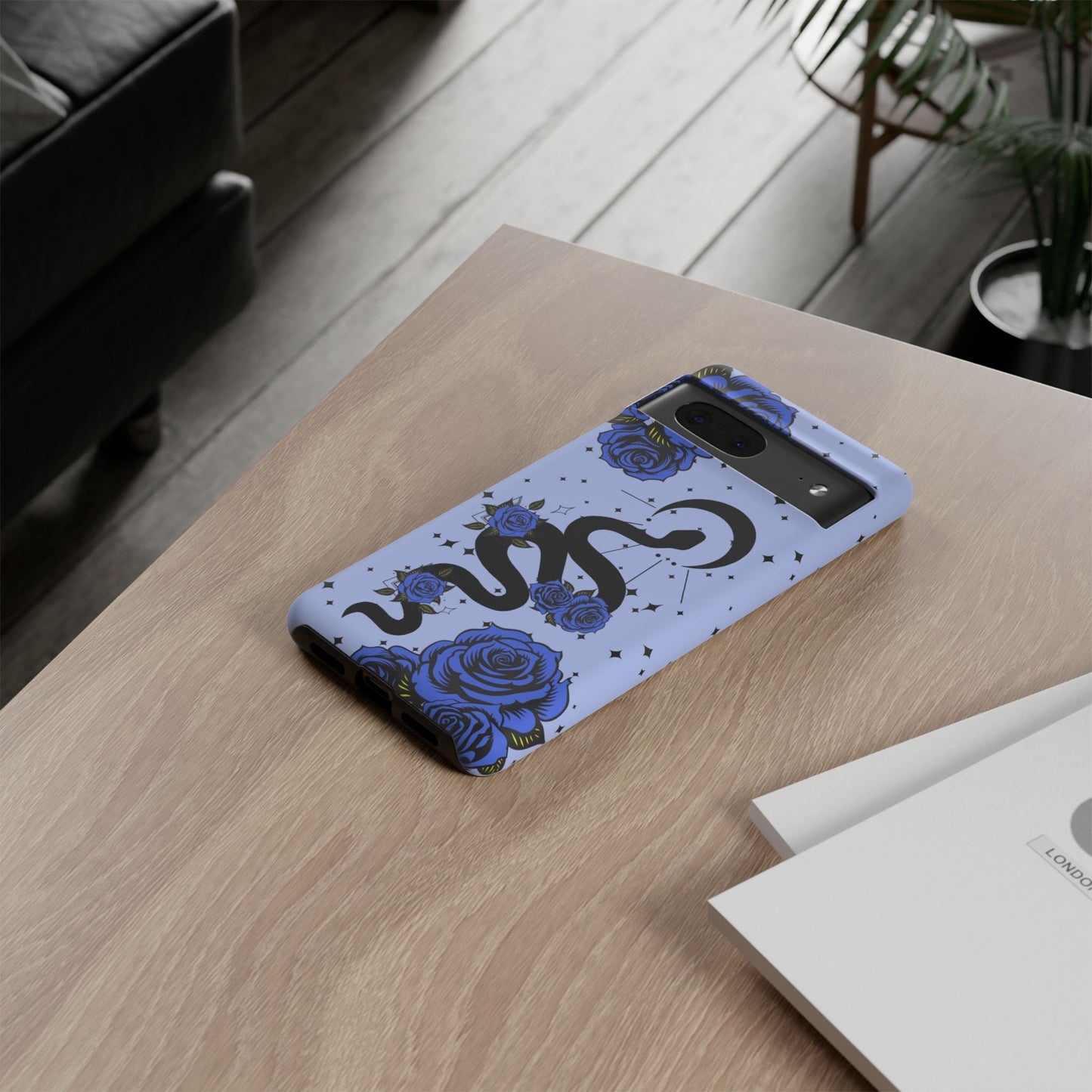 Blue Rose Crescent Moon Snake Google Pixel Phone Case for Android Devices