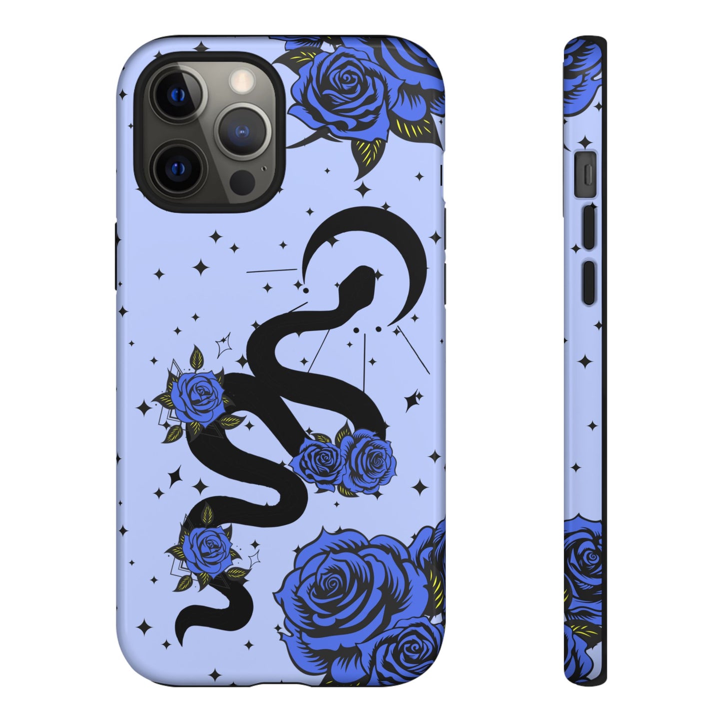 Blue Roses Crescent Moon Snake iPhone Case for iOS Devices