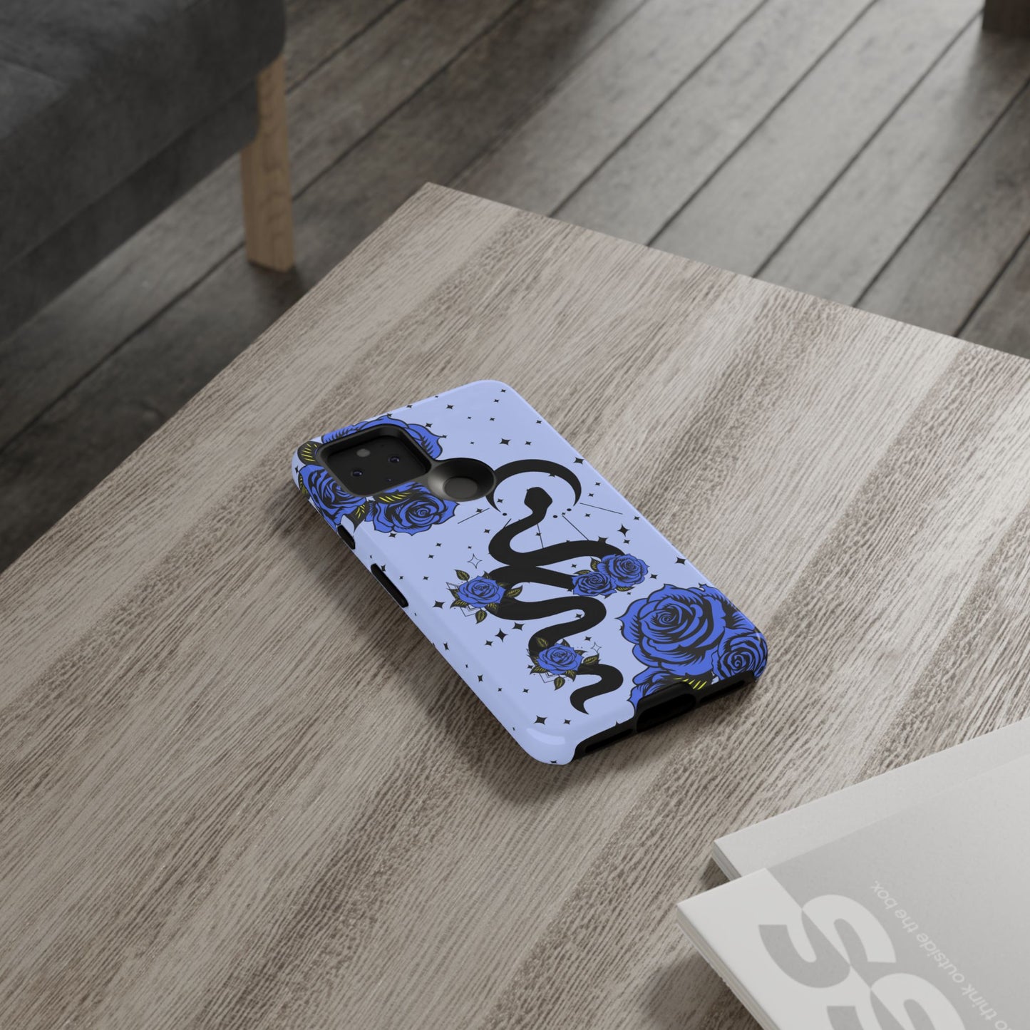 Blue Rose Crescent Moon Snake Google Pixel Phone Case for Android Devices