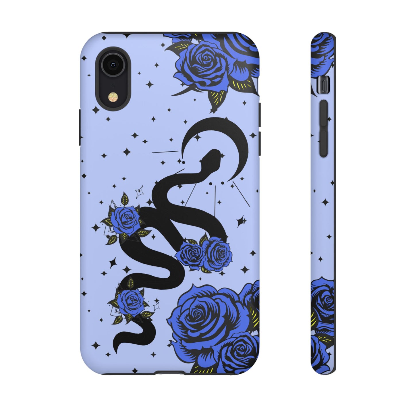 Blue Roses Crescent Moon Snake iPhone Case for iOS Devices