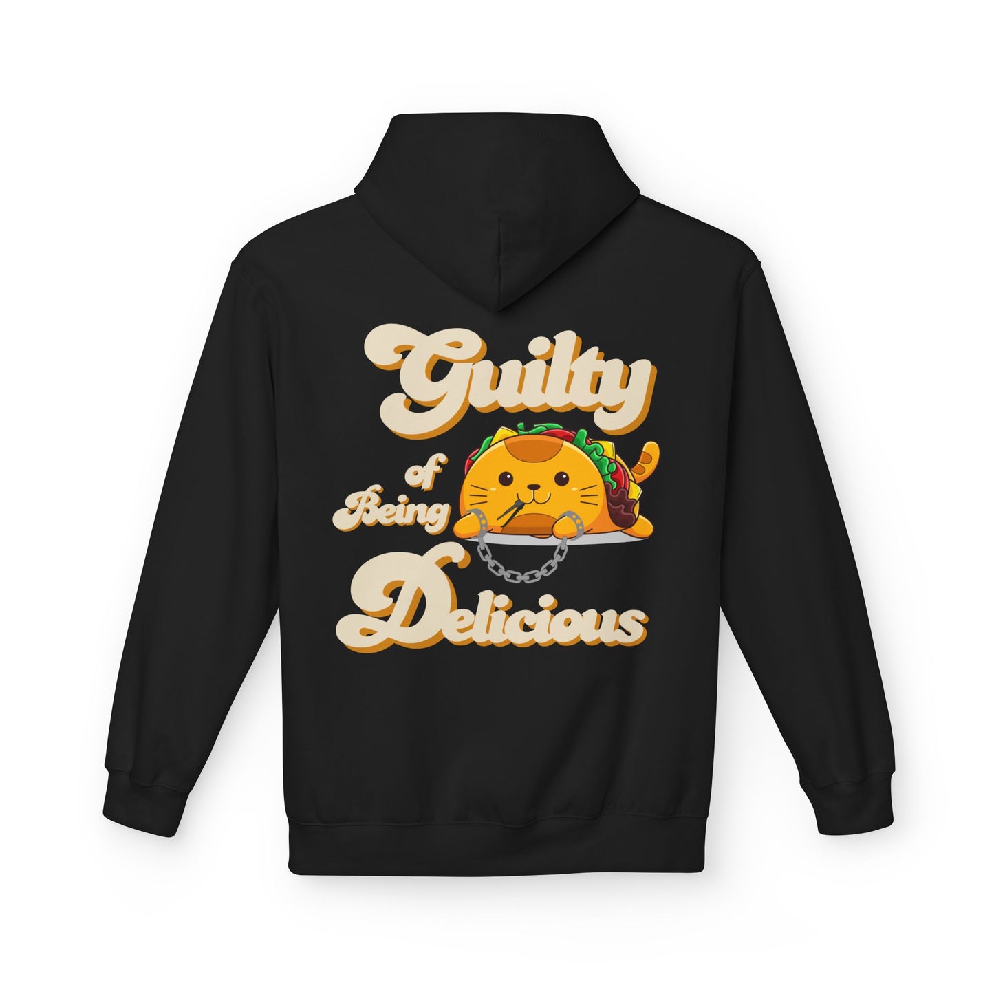 Kawaii Guilty Taco Cat - Front and Back Design Graphic Hoodie | Unisex Midweight Softstyle Fleece