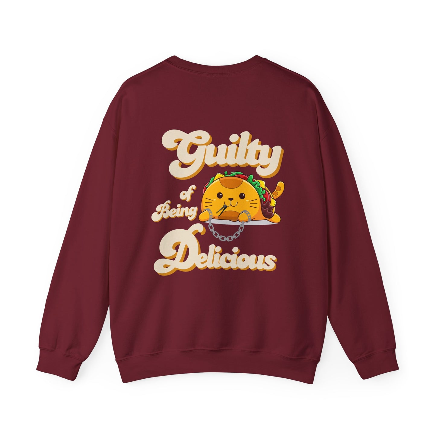Kawaii Guilty Taco Cat - Front and Back Design Graphic Pullover | Unisex Heavy Blend™ Crewneck Sweatshirt