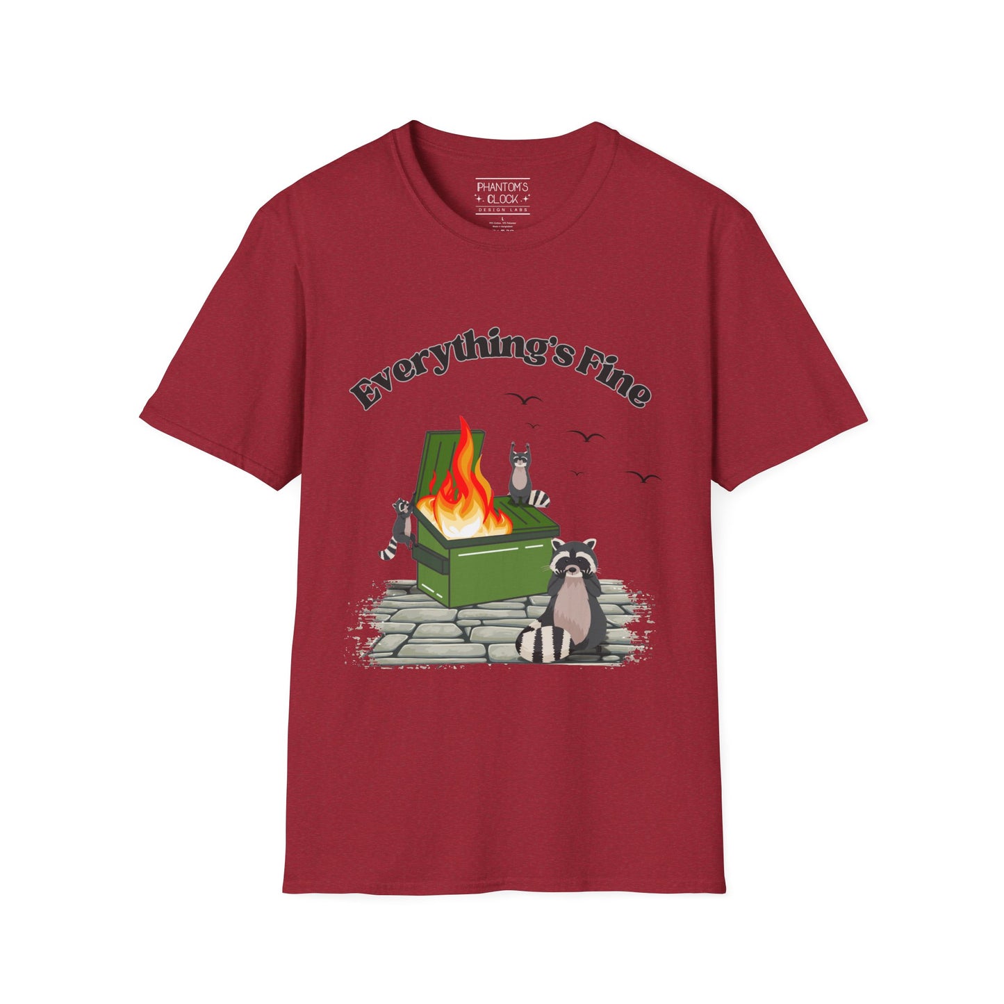 Everything's Fine Raccoon Dumpster Fire Funny Graphic Tee | Unisex Softstyle T-Shirt