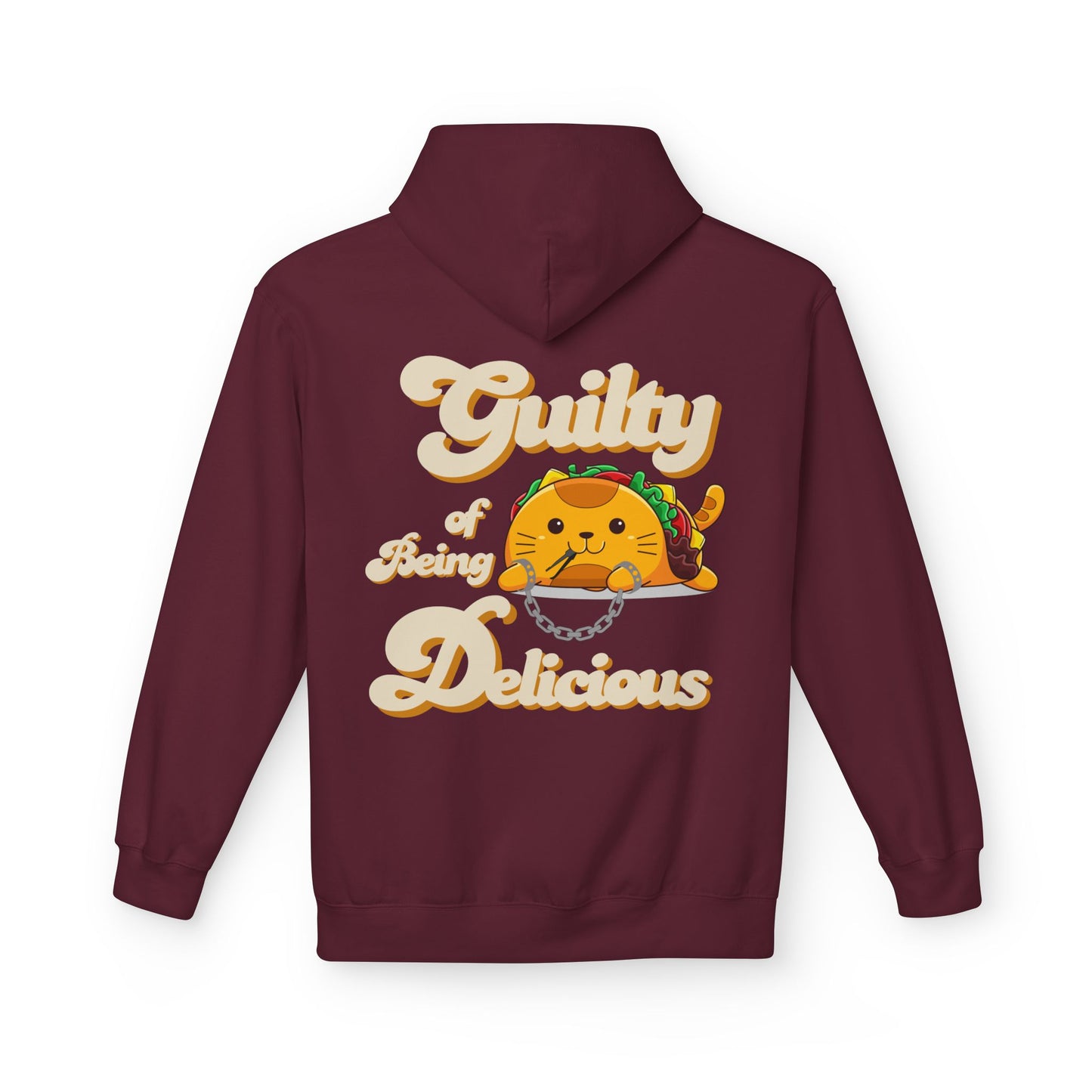 Kawaii Guilty Taco Cat - Front and Back Design Graphic Hoodie | Unisex Midweight Softstyle Fleece