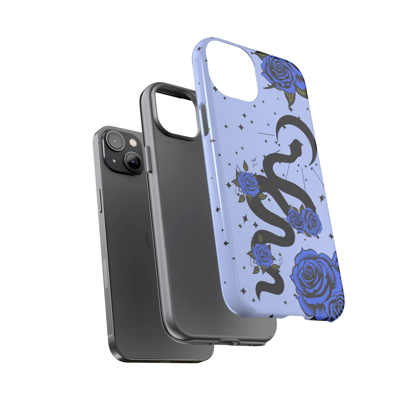 Blue Roses Crescent Moon Snake iPhone Case for iOS Devices