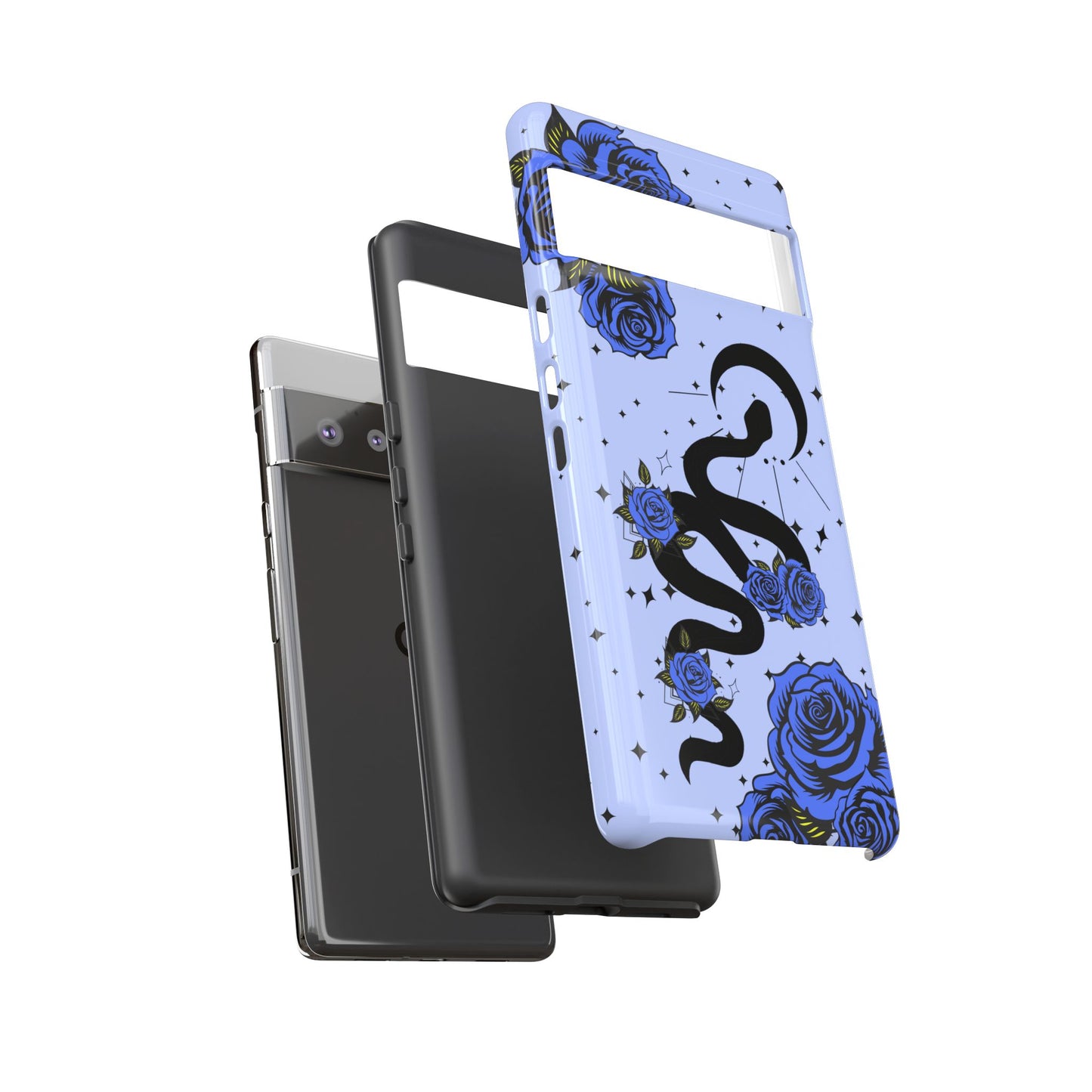 Blue Rose Crescent Moon Snake Google Pixel Phone Case for Android Devices