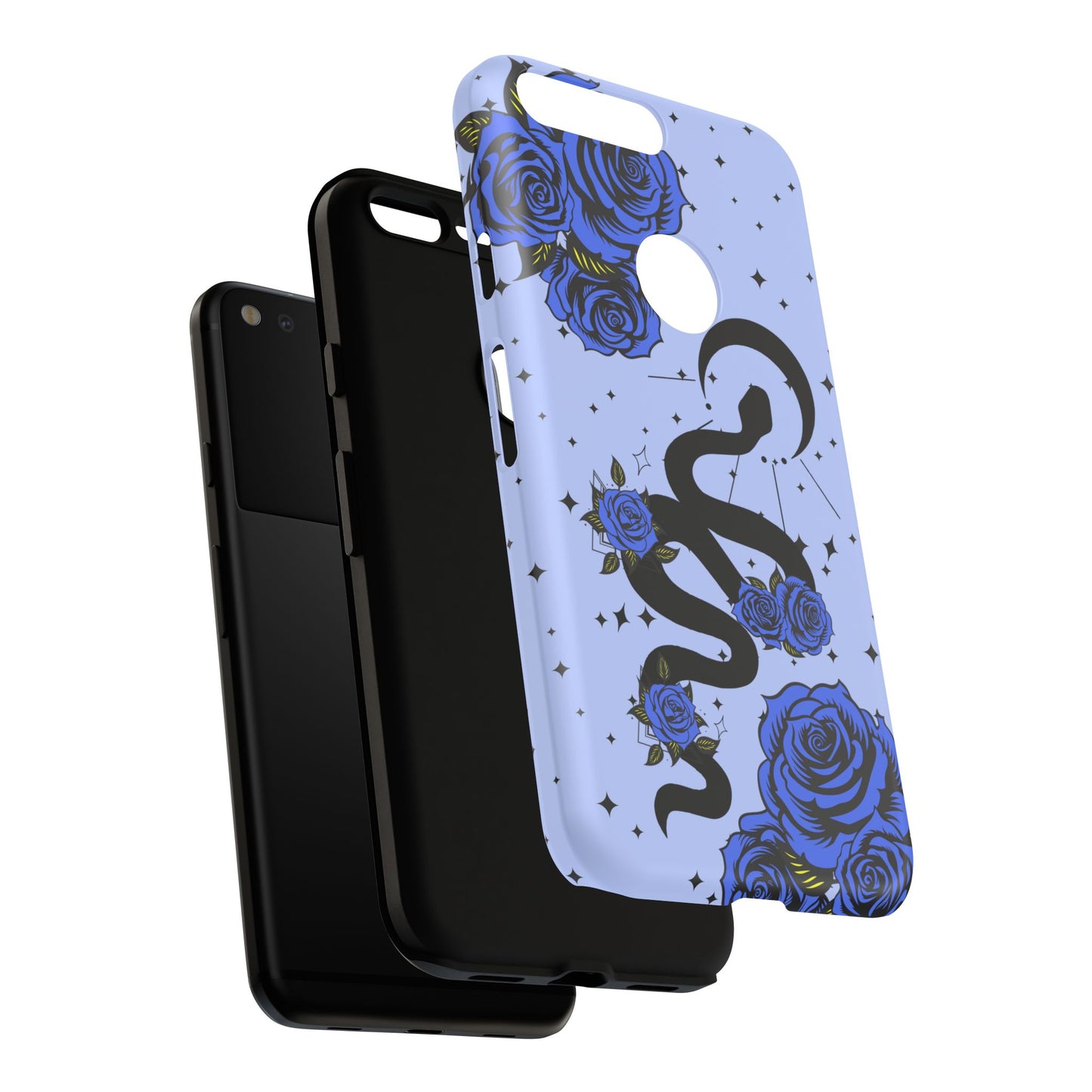 Blue Rose Crescent Moon Snake Google Pixel Phone Case for Android Devices