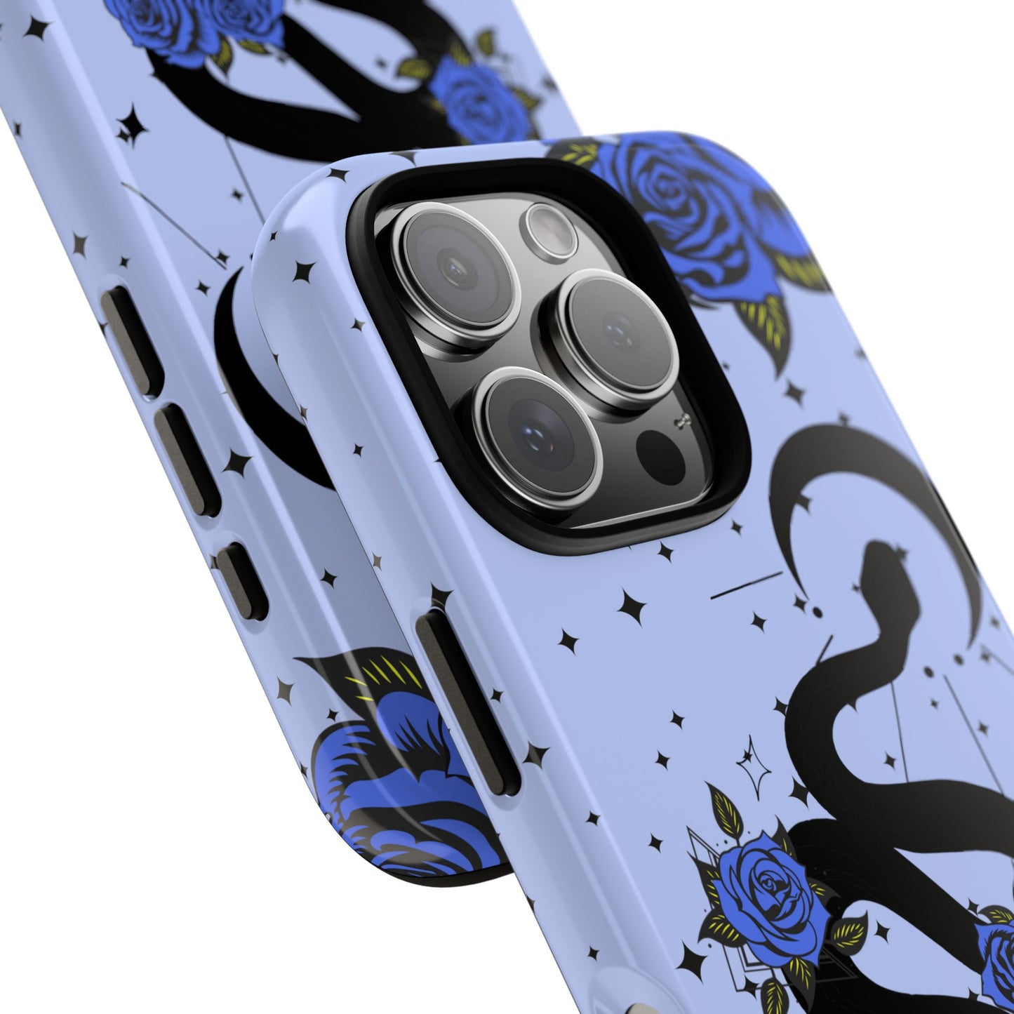 Blue Roses Crescent Moon Snake iPhone Case for iOS Devices