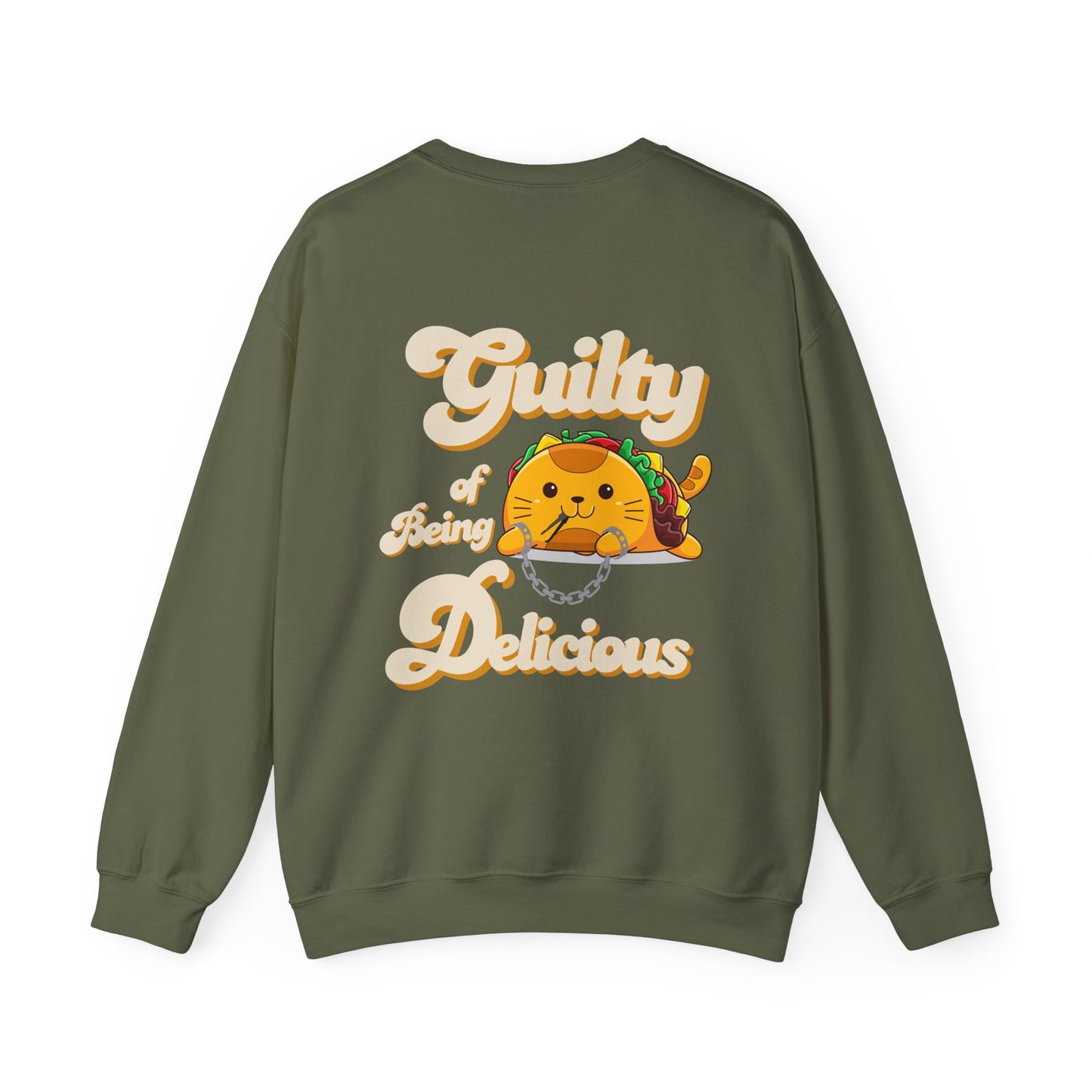 Kawaii Guilty Taco Cat - Front and Back Design Graphic Pullover | Unisex Heavy Blend™ Crewneck Sweatshirt