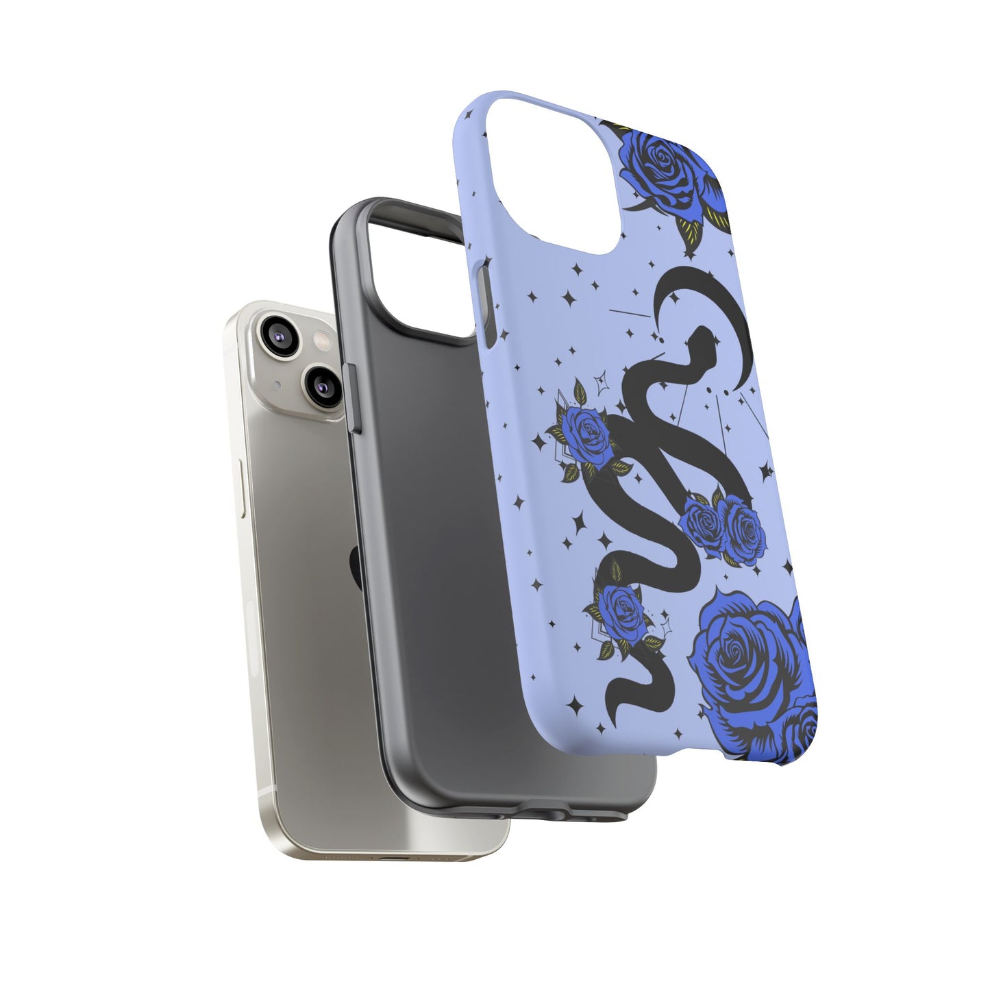 Blue Roses Crescent Moon Snake iPhone Case for iOS Devices