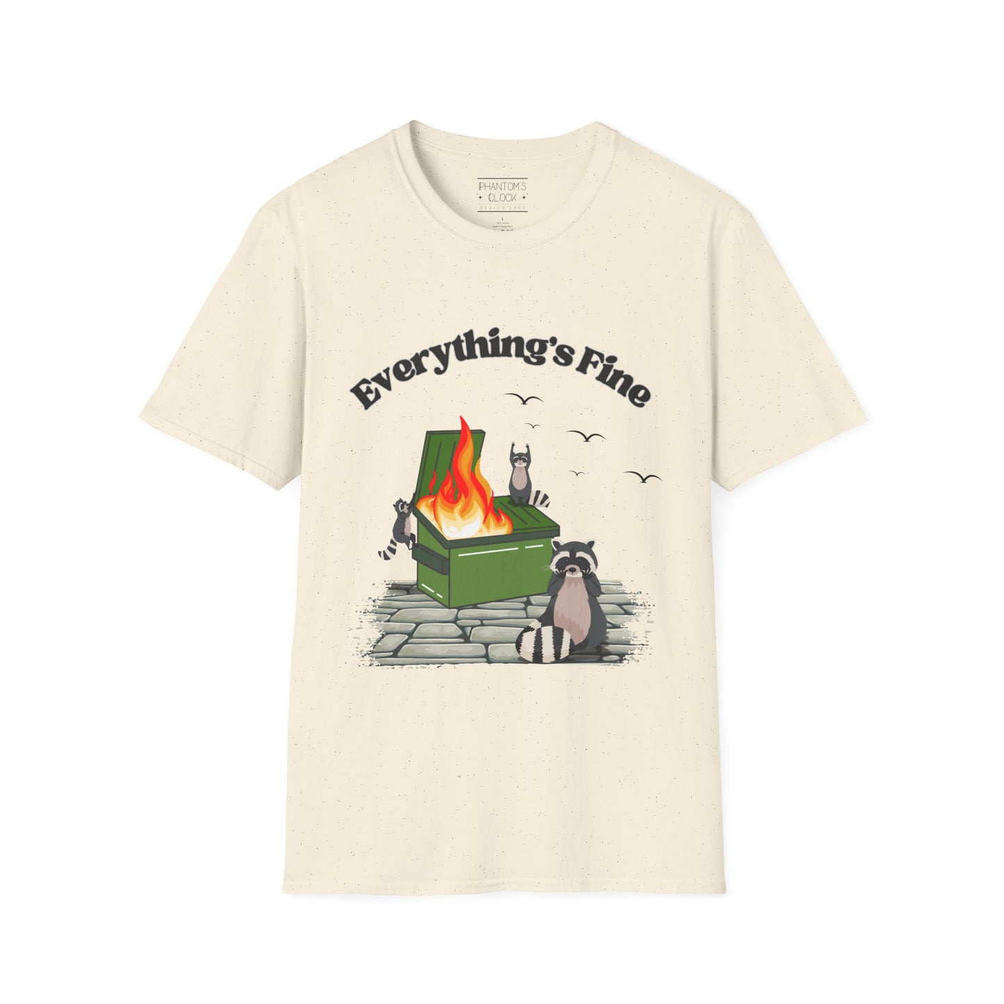 Everything's Fine Raccoon Dumpster Fire Funny Graphic Tee | Unisex Softstyle T-Shirt