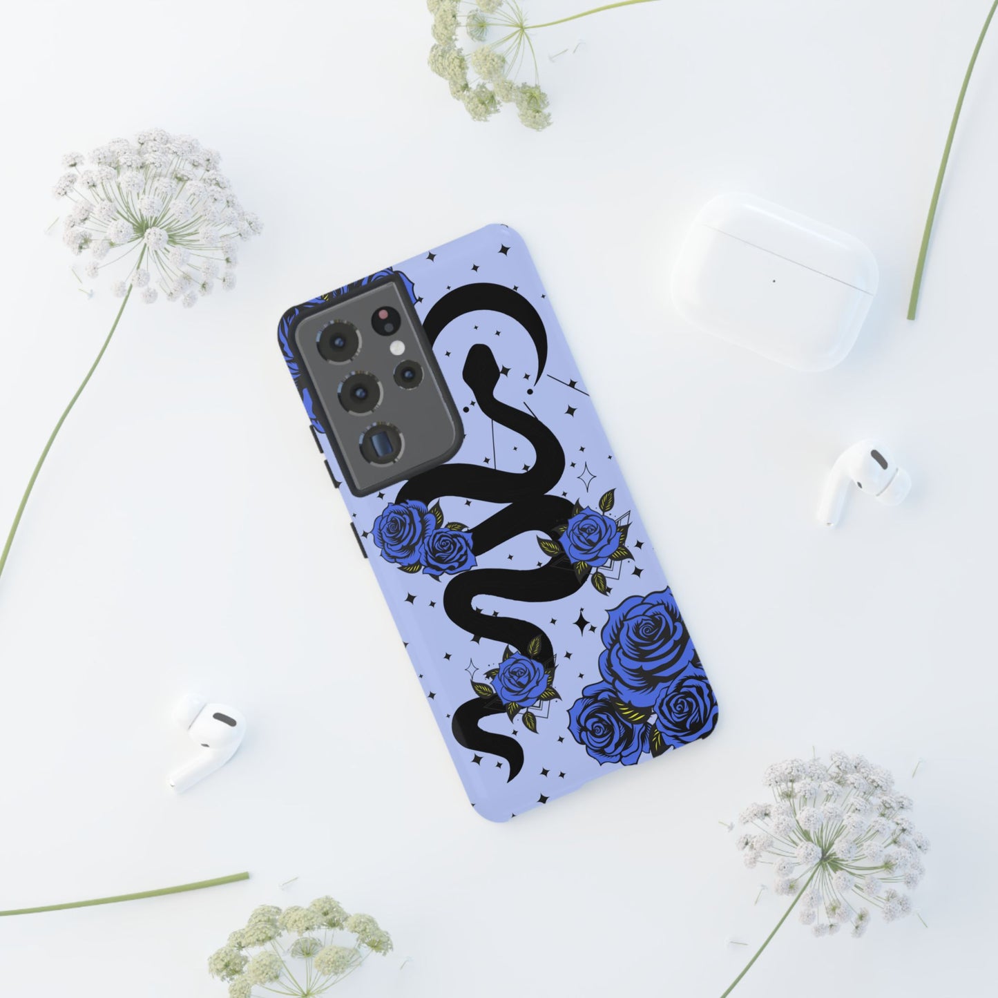Blue Rose Crescent Moon Snake Samsung Galaxy Case for Android Devices