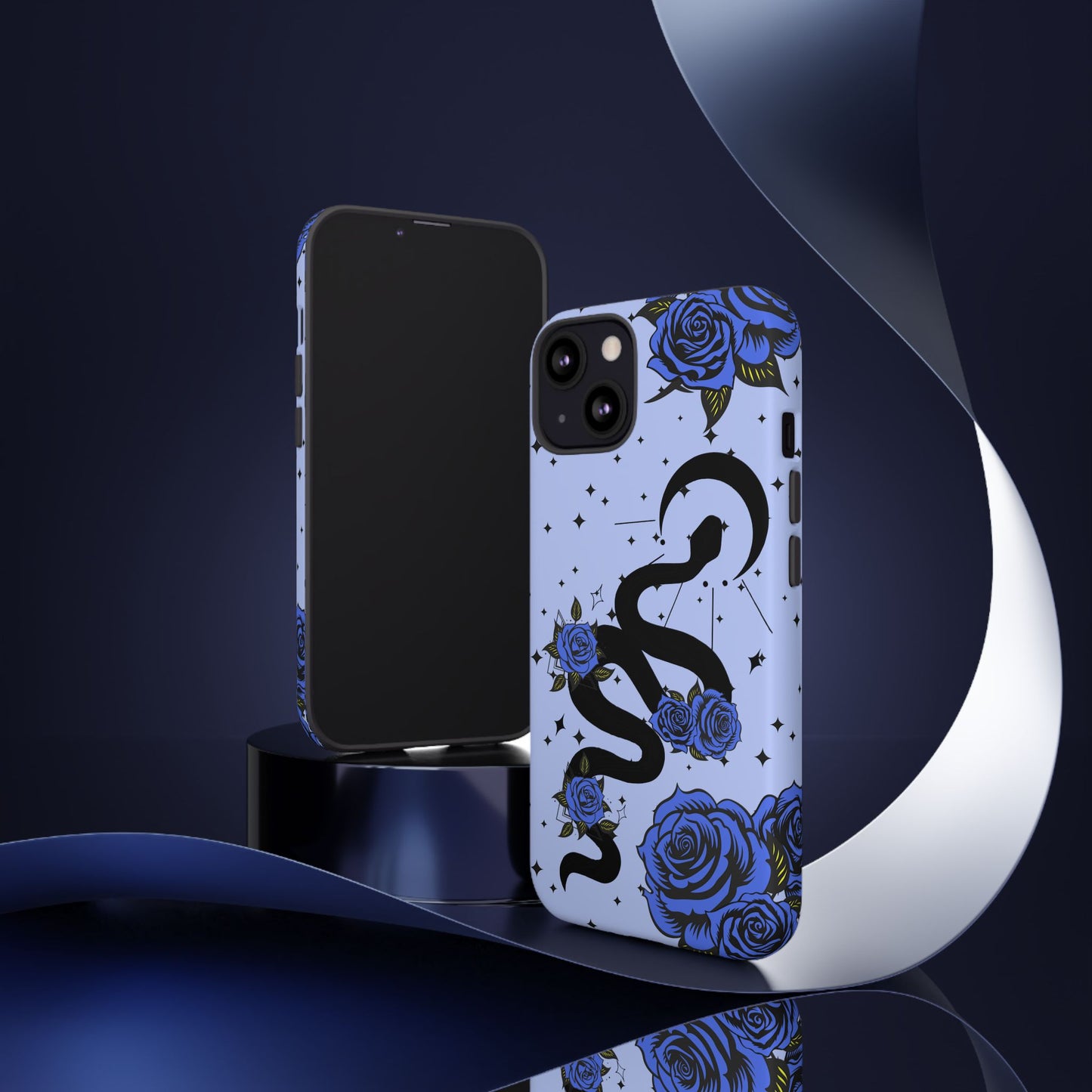 Blue Roses Crescent Moon Snake iPhone Case for iOS Devices
