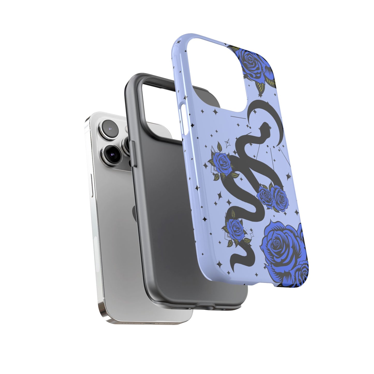 Blue Roses Crescent Moon Snake iPhone Case for iOS Devices