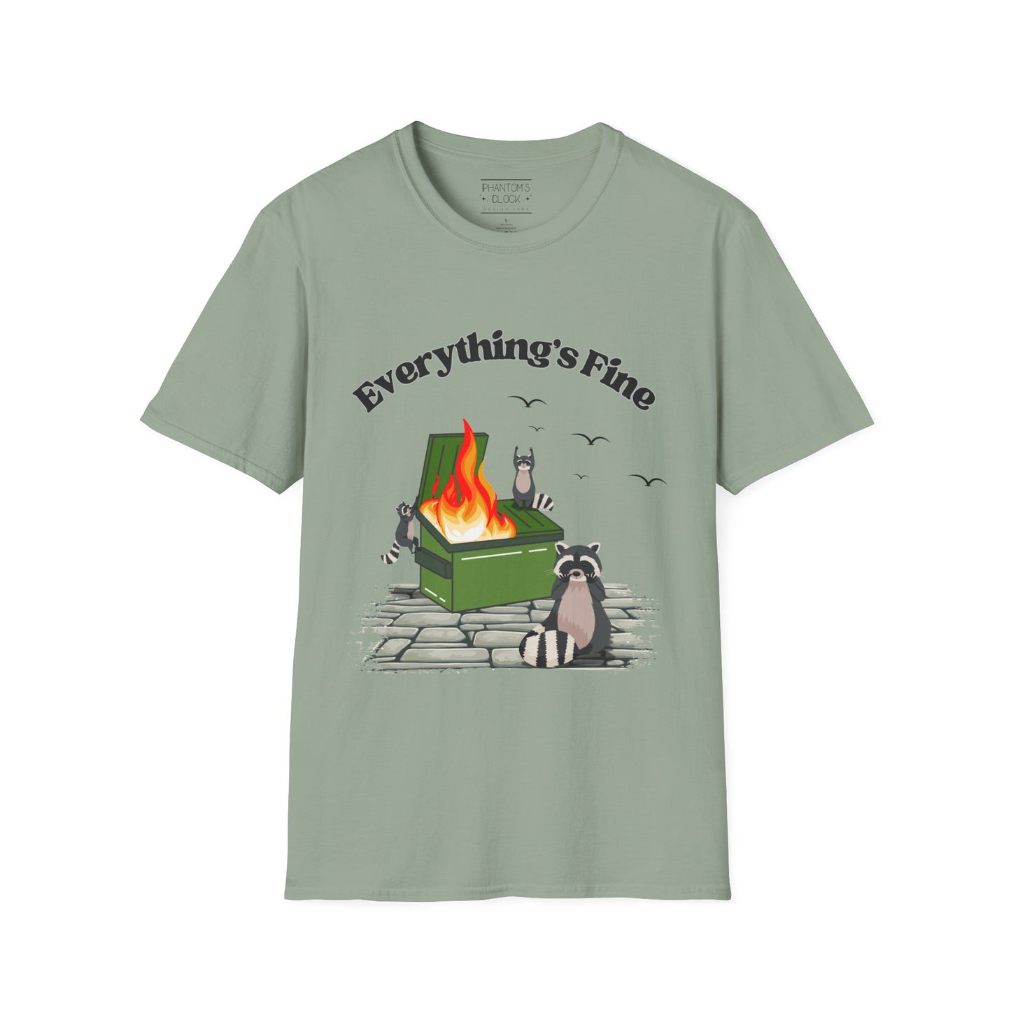 Everything's Fine Raccoon Dumpster Fire Funny Graphic Tee | Unisex Softstyle T-Shirt