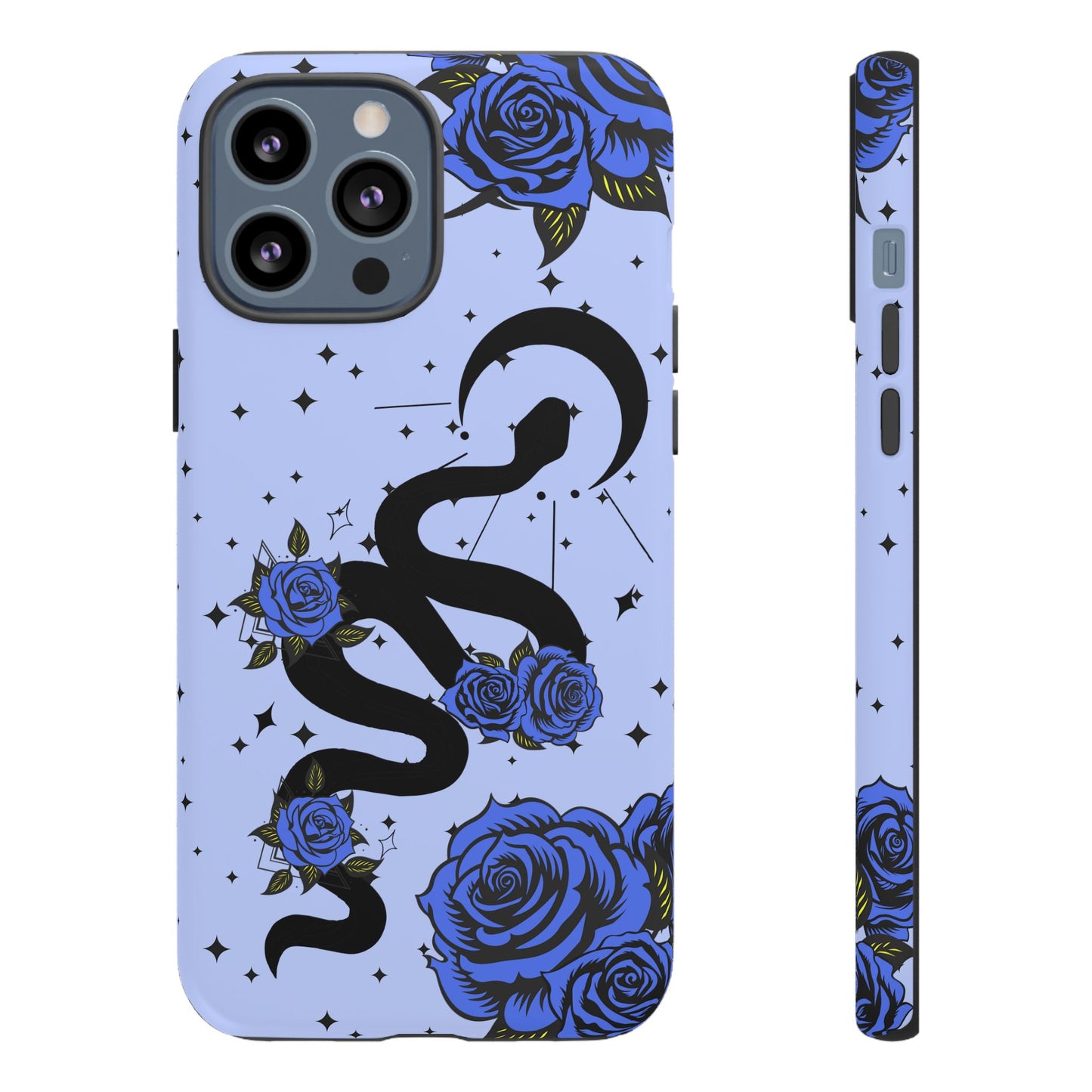 Blue Roses Crescent Moon Snake iPhone Case for iOS Devices