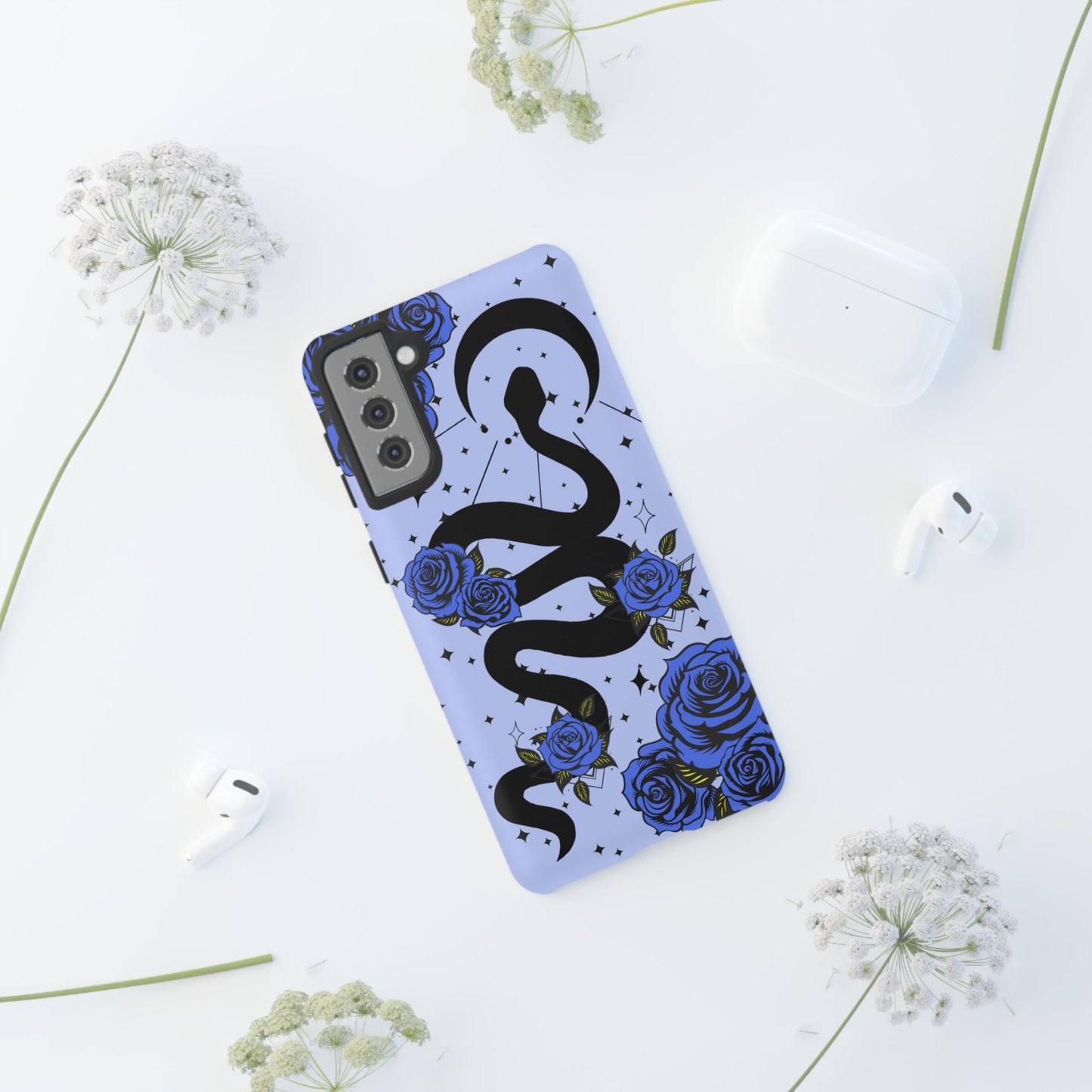 Blue Rose Crescent Moon Snake Samsung Galaxy Case for Android Devices