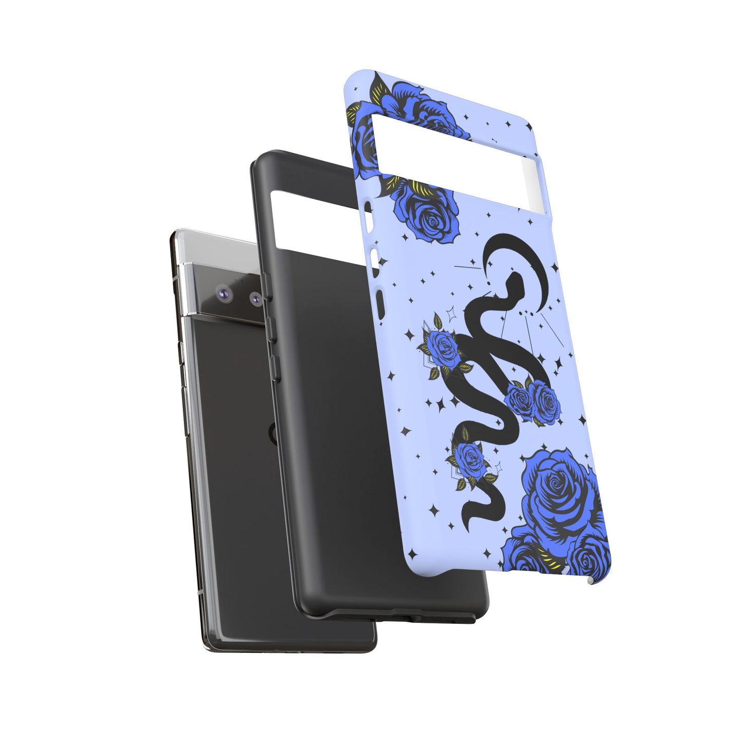 Blue Rose Crescent Moon Snake Google Pixel Phone Case for Android Devices