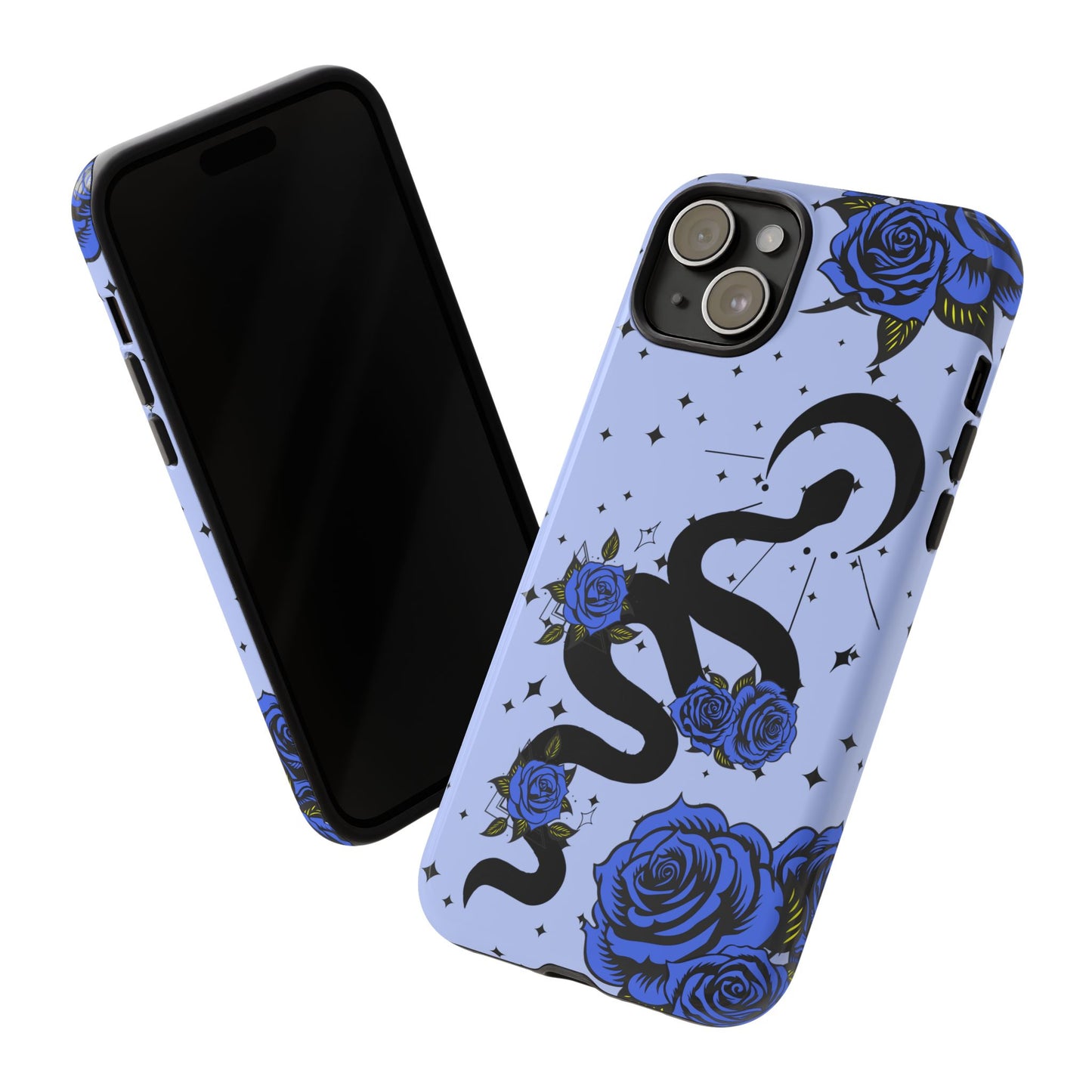Blue Roses Crescent Moon Snake iPhone Case for iOS Devices