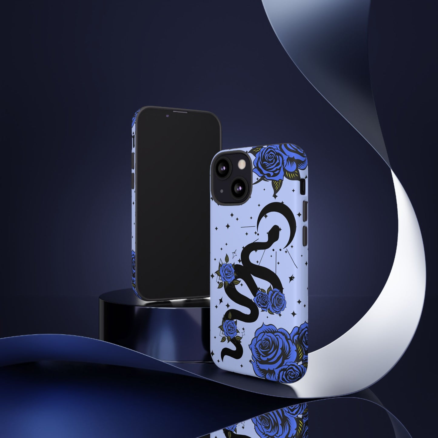Blue Roses Crescent Moon Snake iPhone Case for iOS Devices