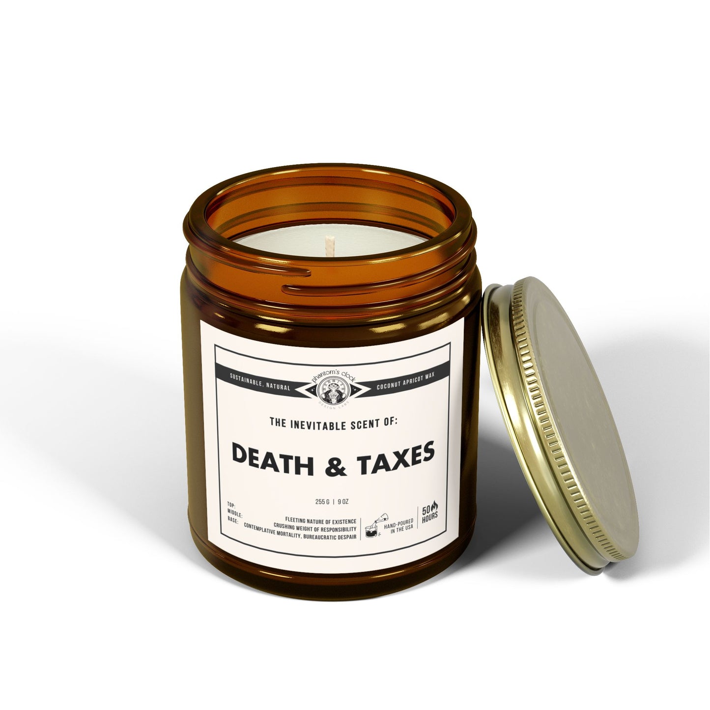 Death & Taxes | Scented Coconut Apricot Wax Candle 9oz