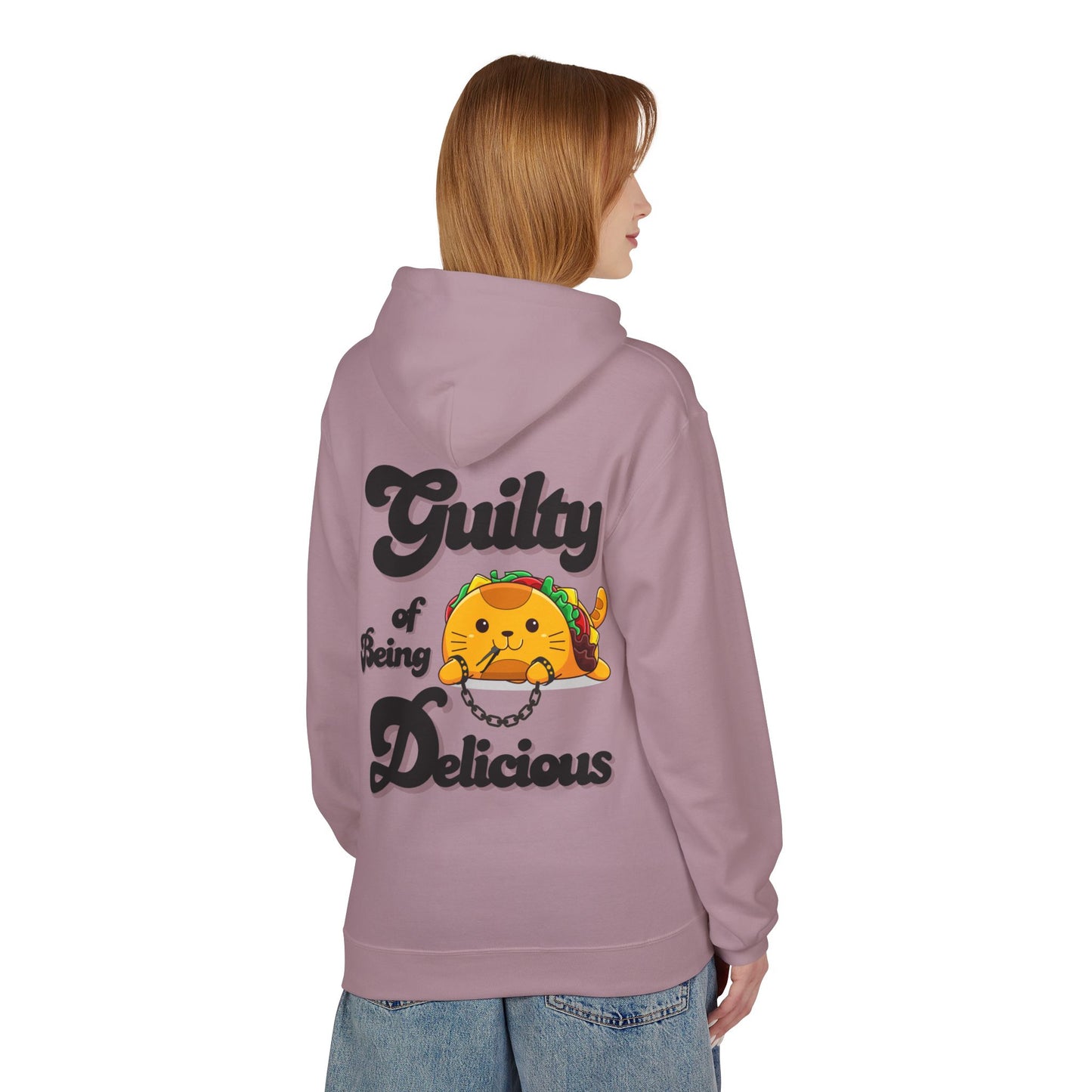 Kawaii Guilty Taco Cat - Front and Back Design Graphic Hoodie | Unisex Midweight Softstyle Fleece