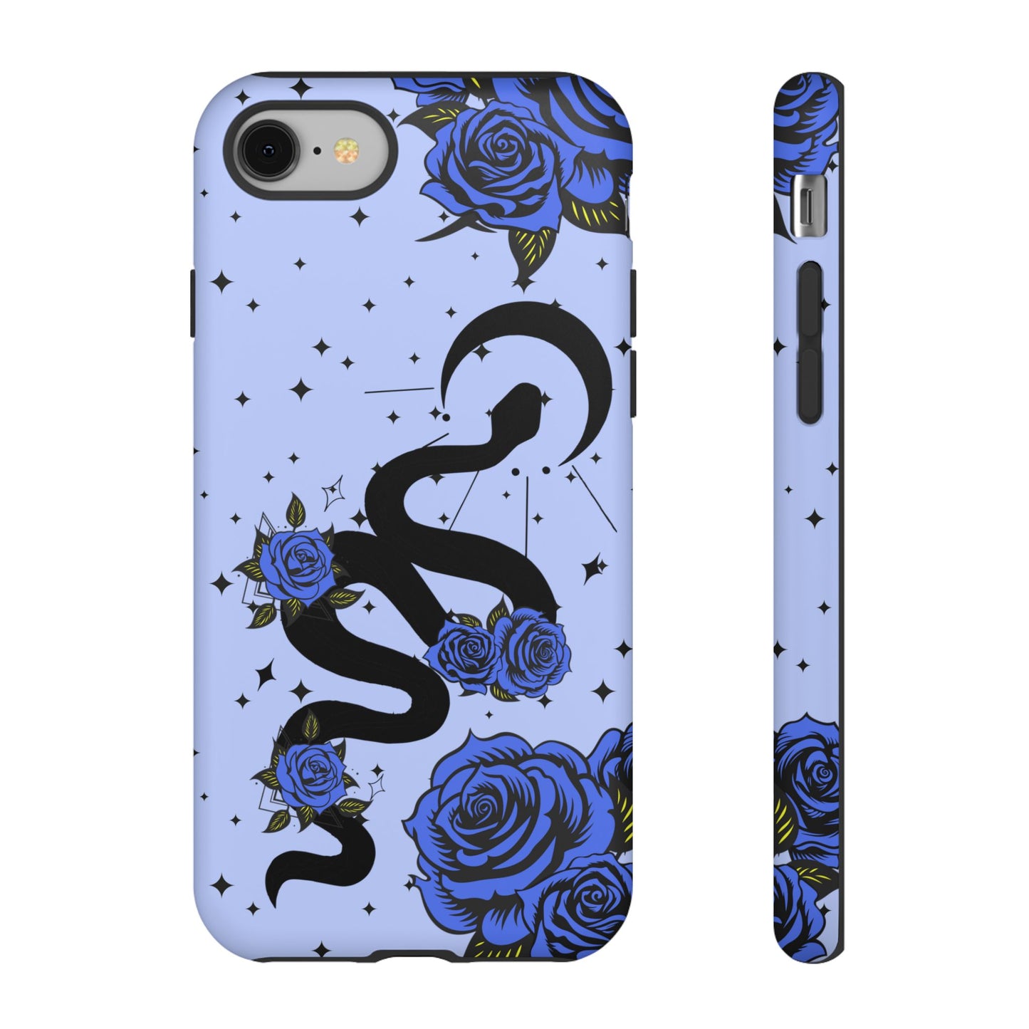 Blue Roses Crescent Moon Snake iPhone Case for iOS Devices