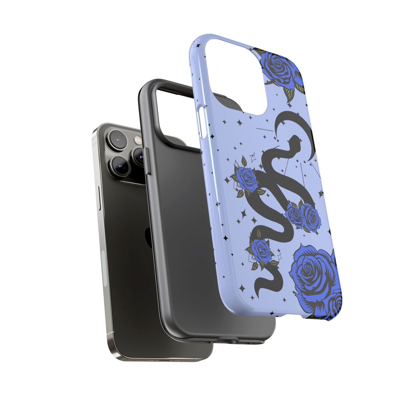 Blue Roses Crescent Moon Snake iPhone Case for iOS Devices