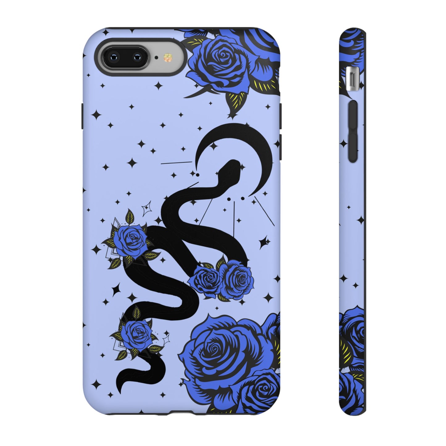 Blue Roses Crescent Moon Snake iPhone Case for iOS Devices