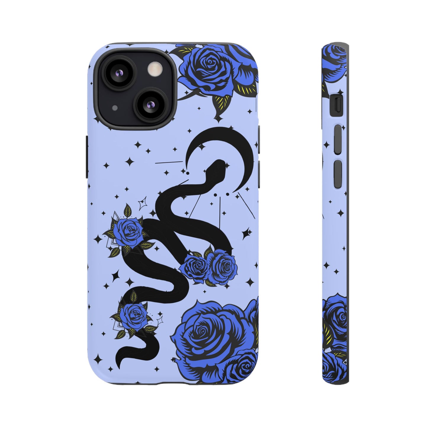 Blue Roses Crescent Moon Snake iPhone Case for iOS Devices