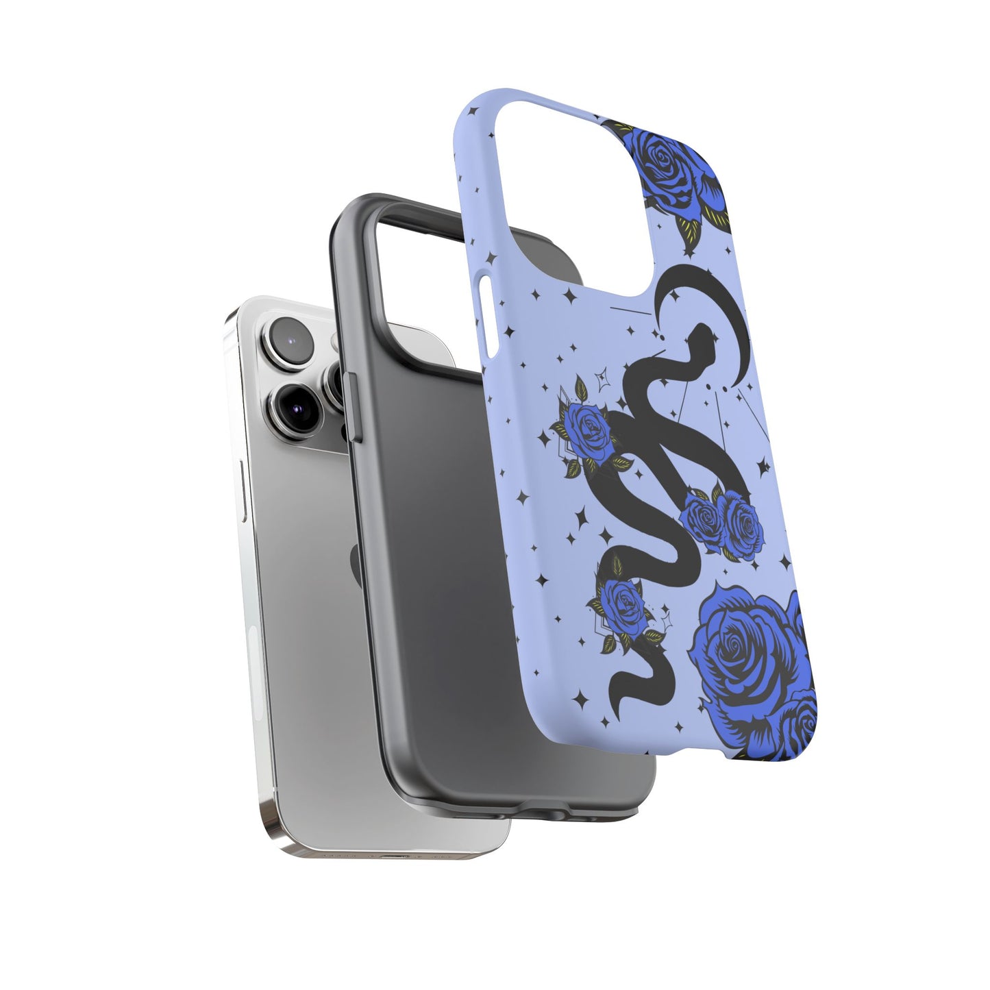 Blue Roses Crescent Moon Snake iPhone Case for iOS Devices