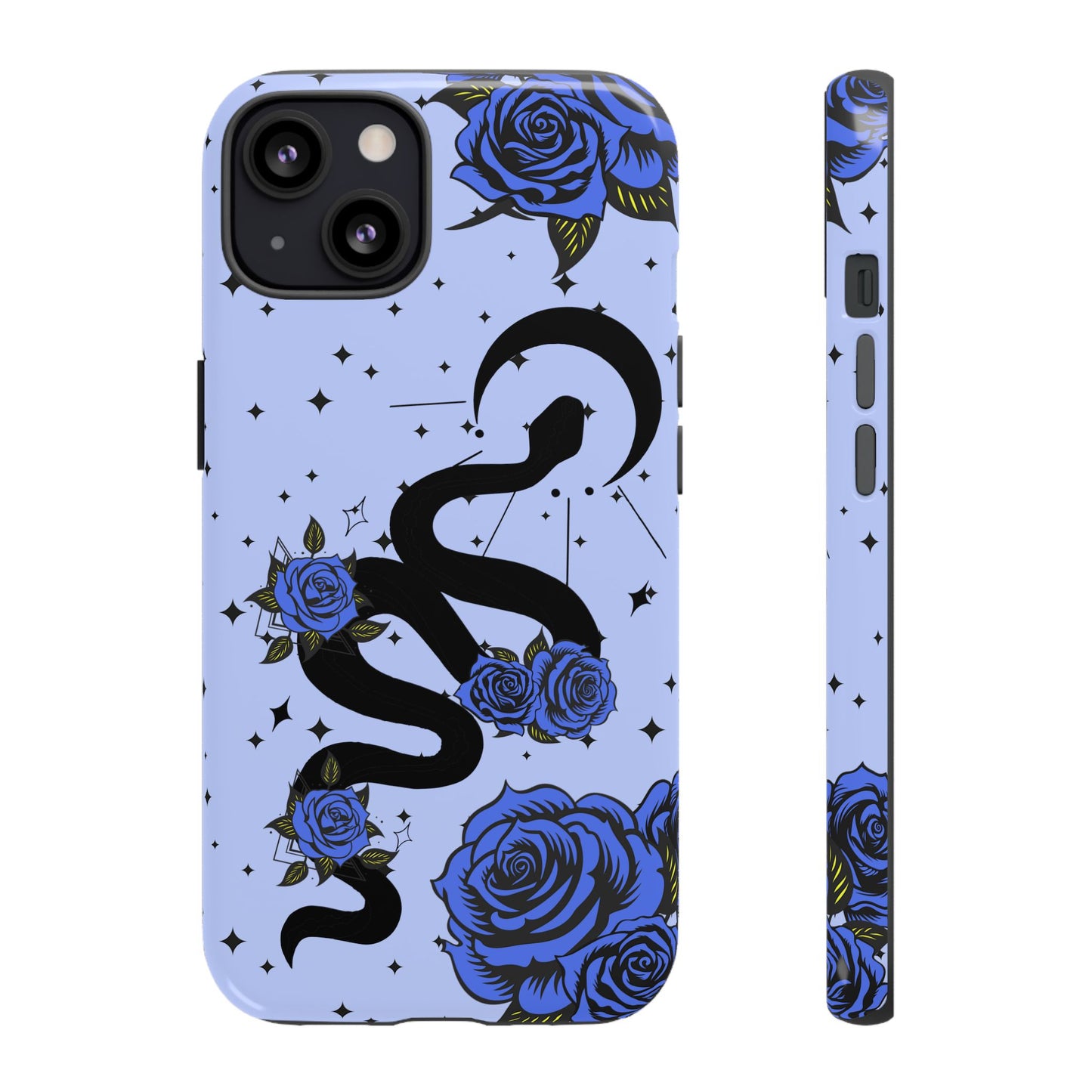 Blue Roses Crescent Moon Snake iPhone Case for iOS Devices