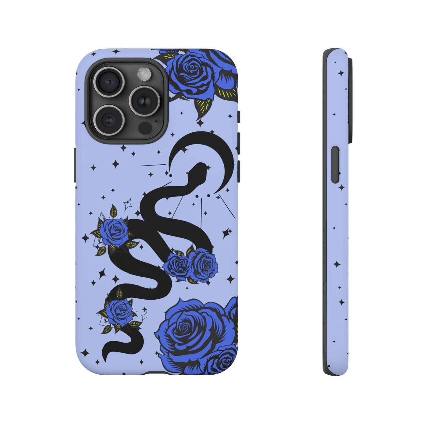 Blue Roses Crescent Moon Snake iPhone Case for iOS Devices