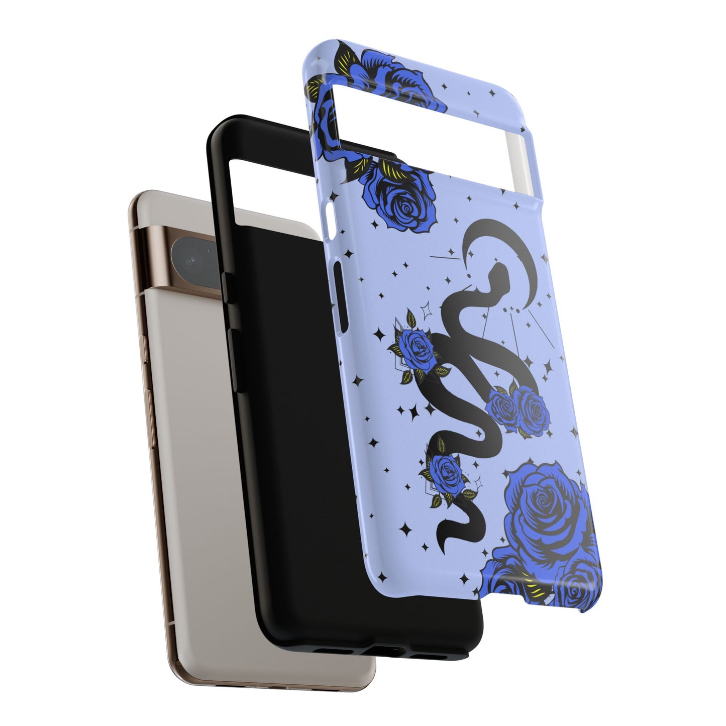 Blue Rose Crescent Moon Snake Google Pixel Phone Case for Android Devices