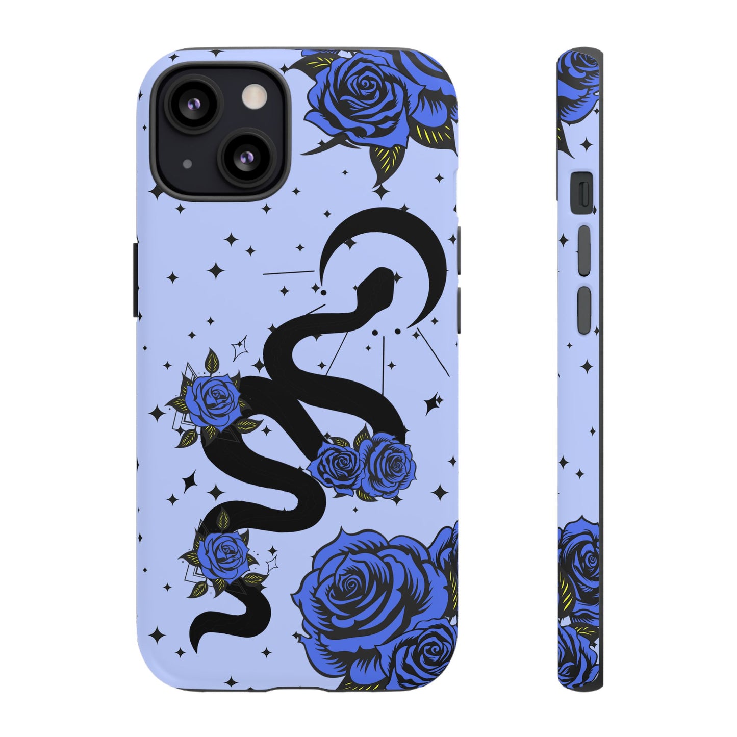 Blue Roses Crescent Moon Snake iPhone Case for iOS Devices