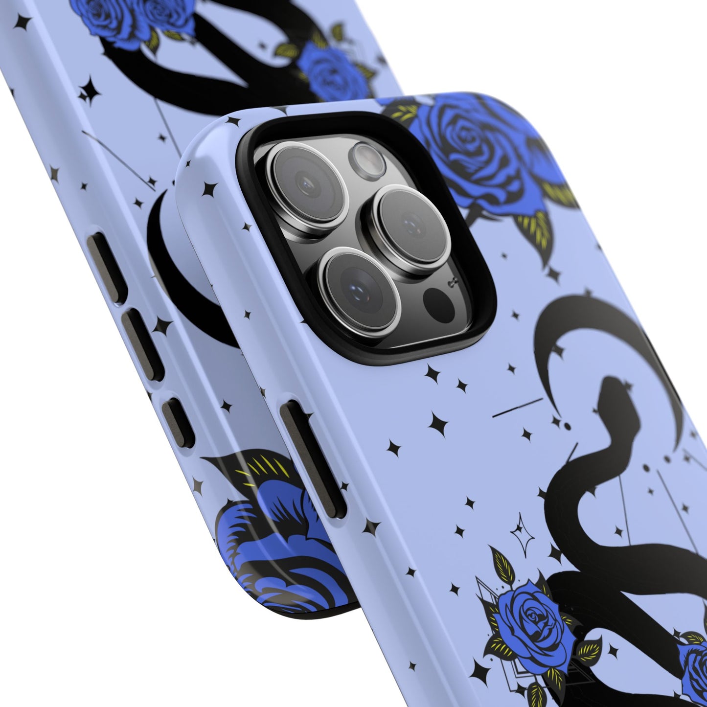 Blue Roses Crescent Moon Snake iPhone Case for iOS Devices
