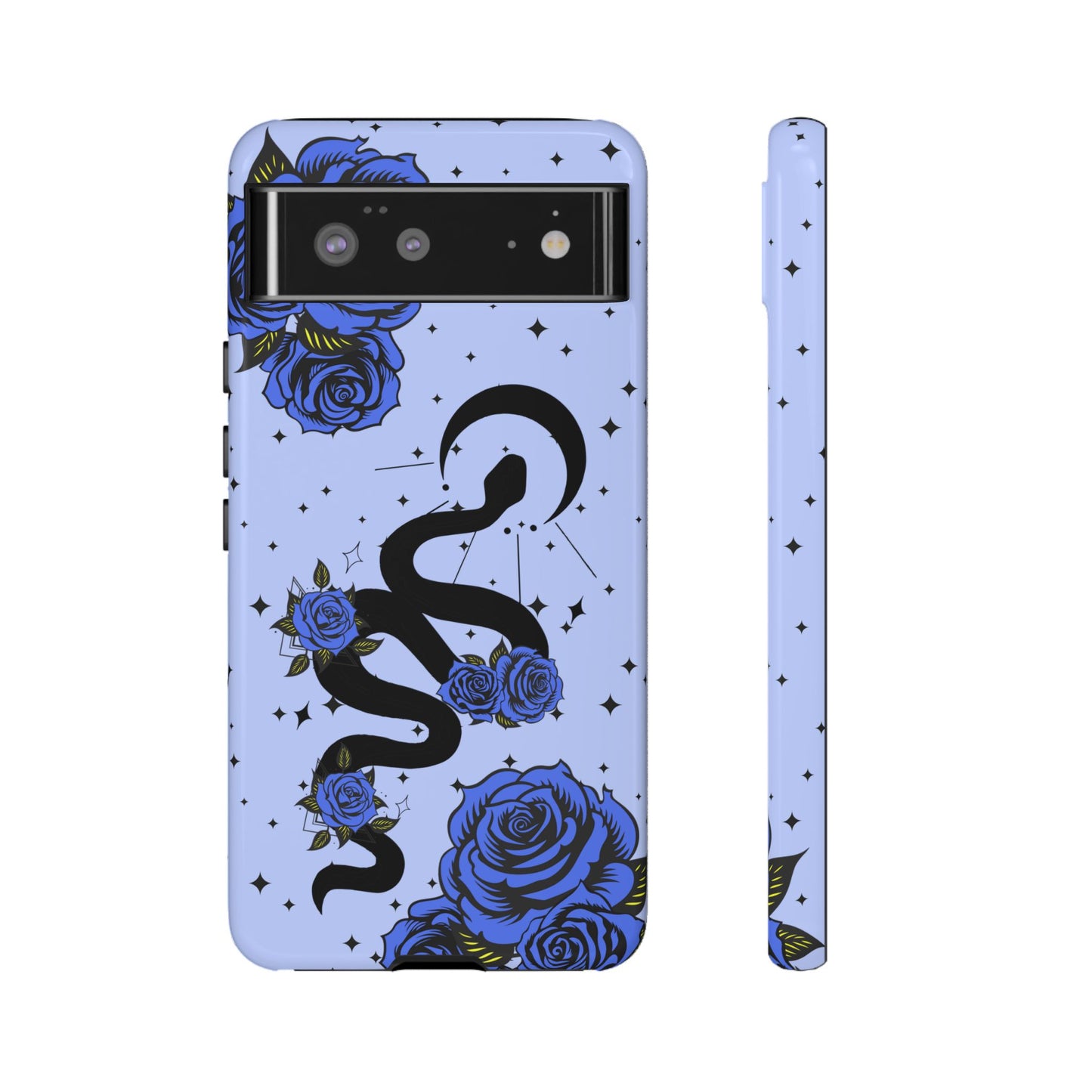 Blue Rose Crescent Moon Snake Google Pixel Phone Case for Android Devices