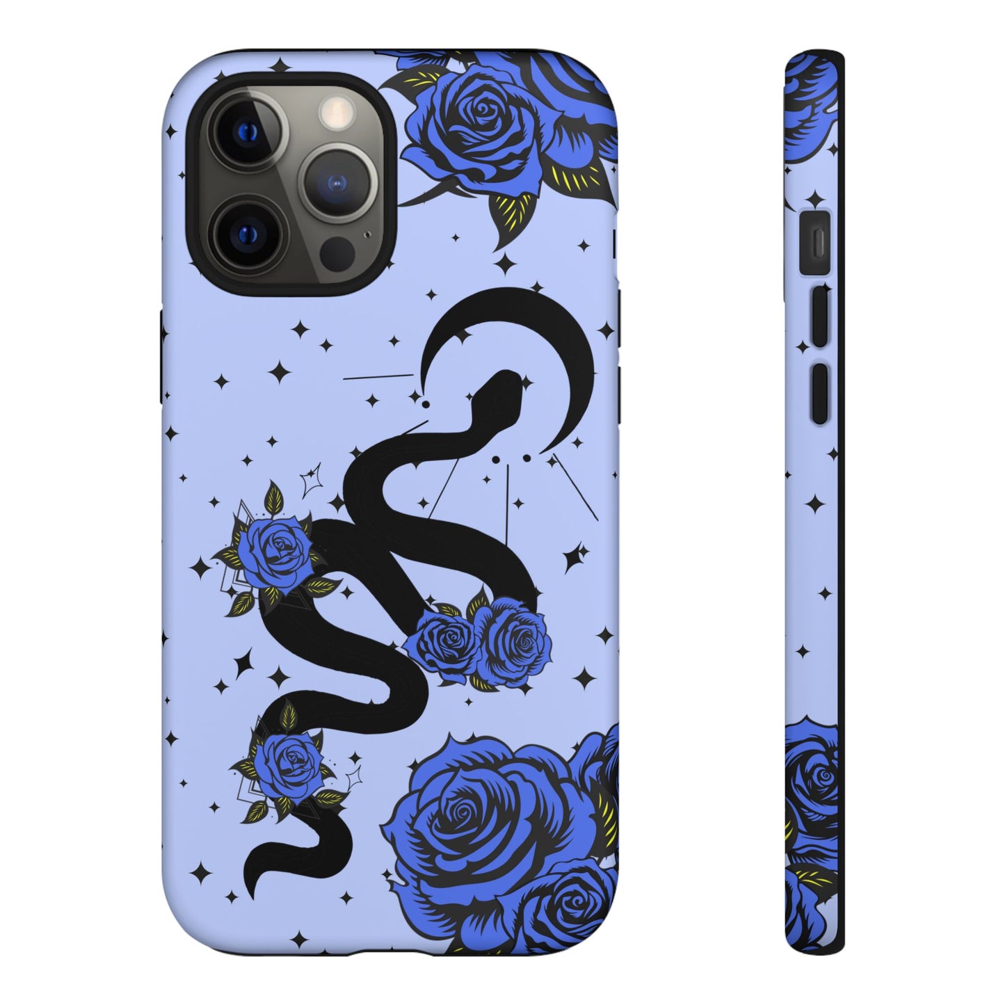 Blue Roses Crescent Moon Snake iPhone Case for iOS Devices