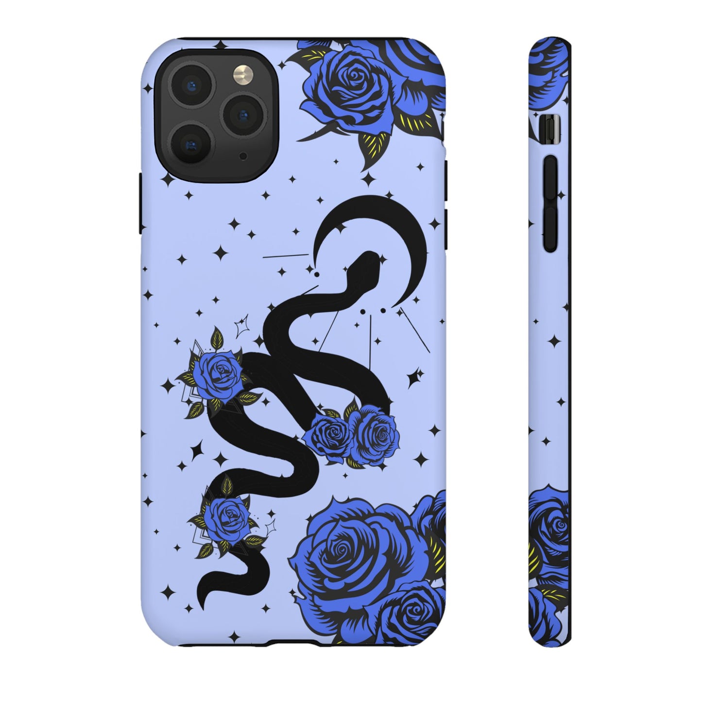 Blue Roses Crescent Moon Snake iPhone Case for iOS Devices