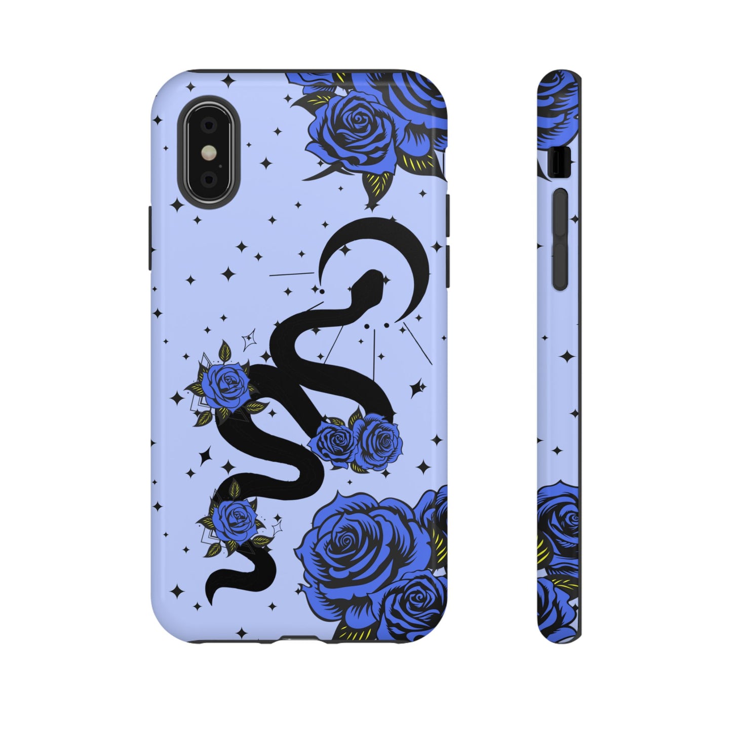 Blue Roses Crescent Moon Snake iPhone Case for iOS Devices