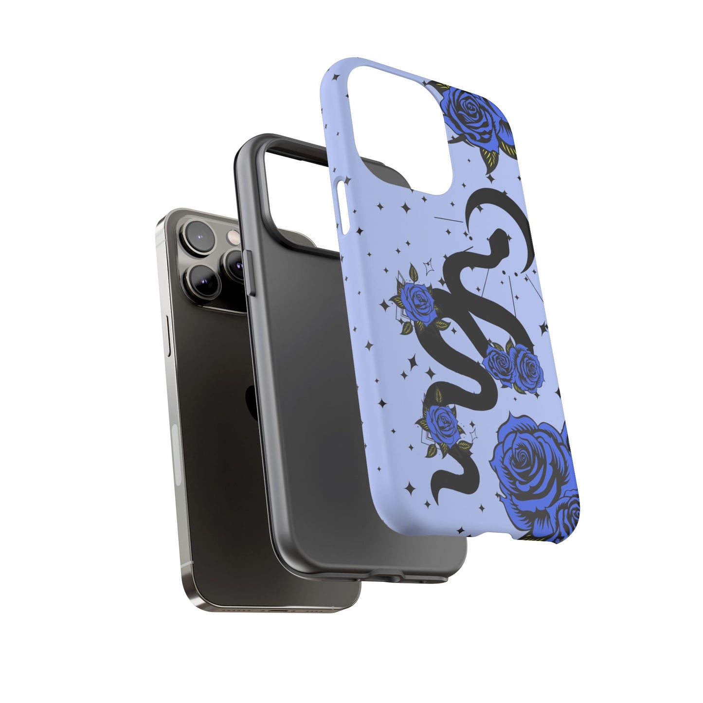Blue Roses Crescent Moon Snake iPhone Case for iOS Devices