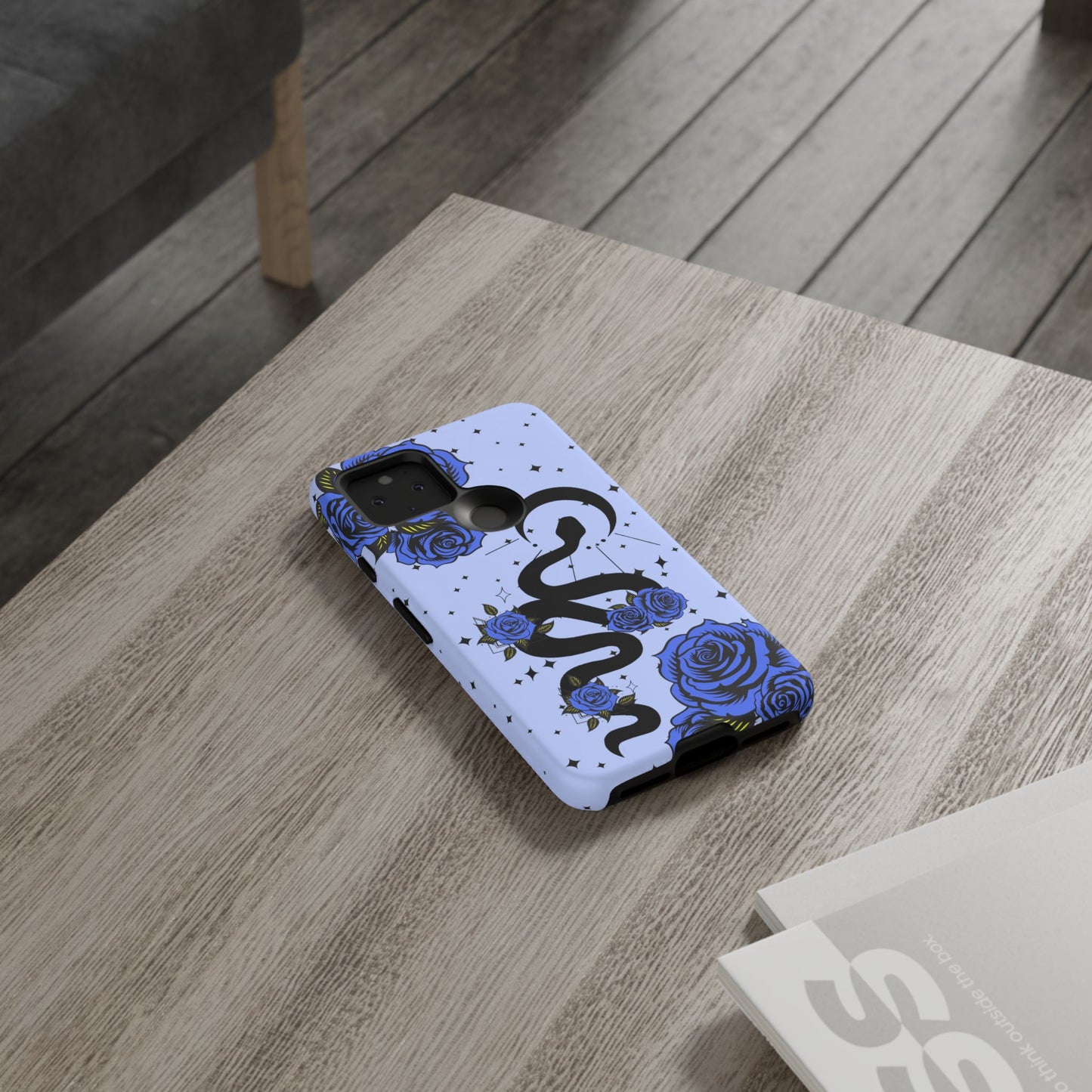 Blue Rose Crescent Moon Snake Google Pixel Phone Case for Android Devices