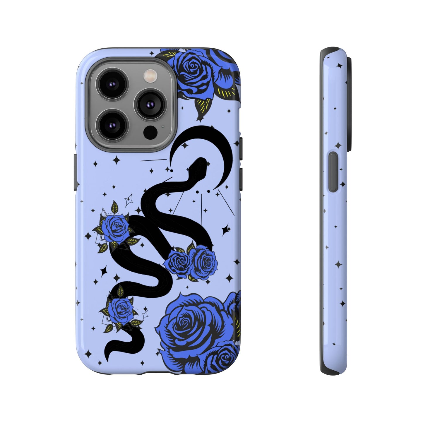 Blue Roses Crescent Moon Snake iPhone Case for iOS Devices