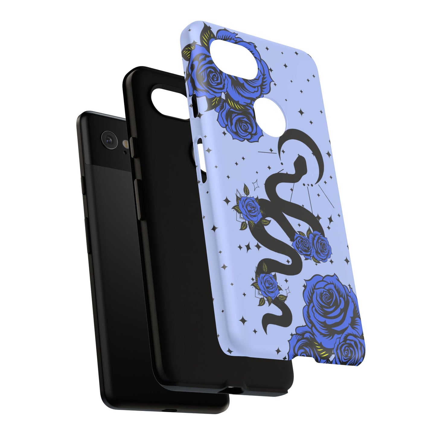 Blue Rose Crescent Moon Snake Google Pixel Phone Case for Android Devices