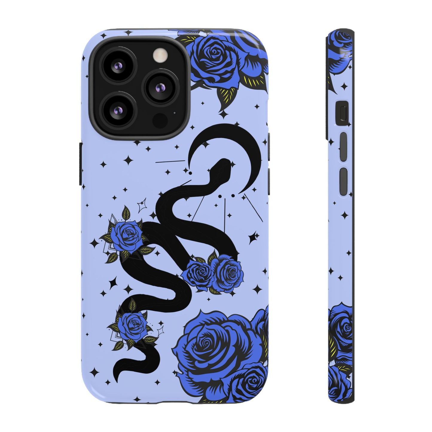Blue Roses Crescent Moon Snake iPhone Case for iOS Devices