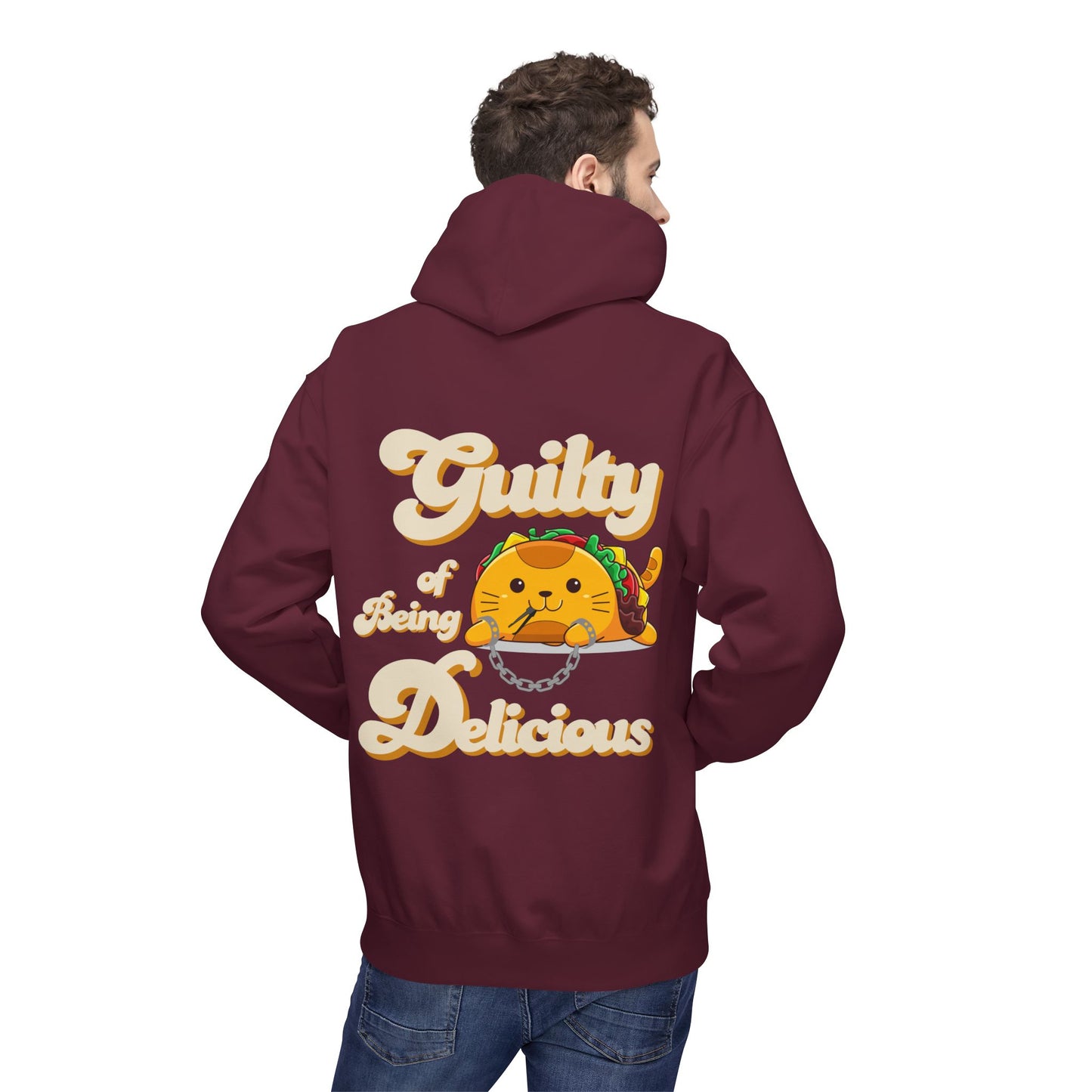 Kawaii Guilty Taco Cat - Front and Back Design Graphic Hoodie | Unisex Midweight Softstyle Fleece