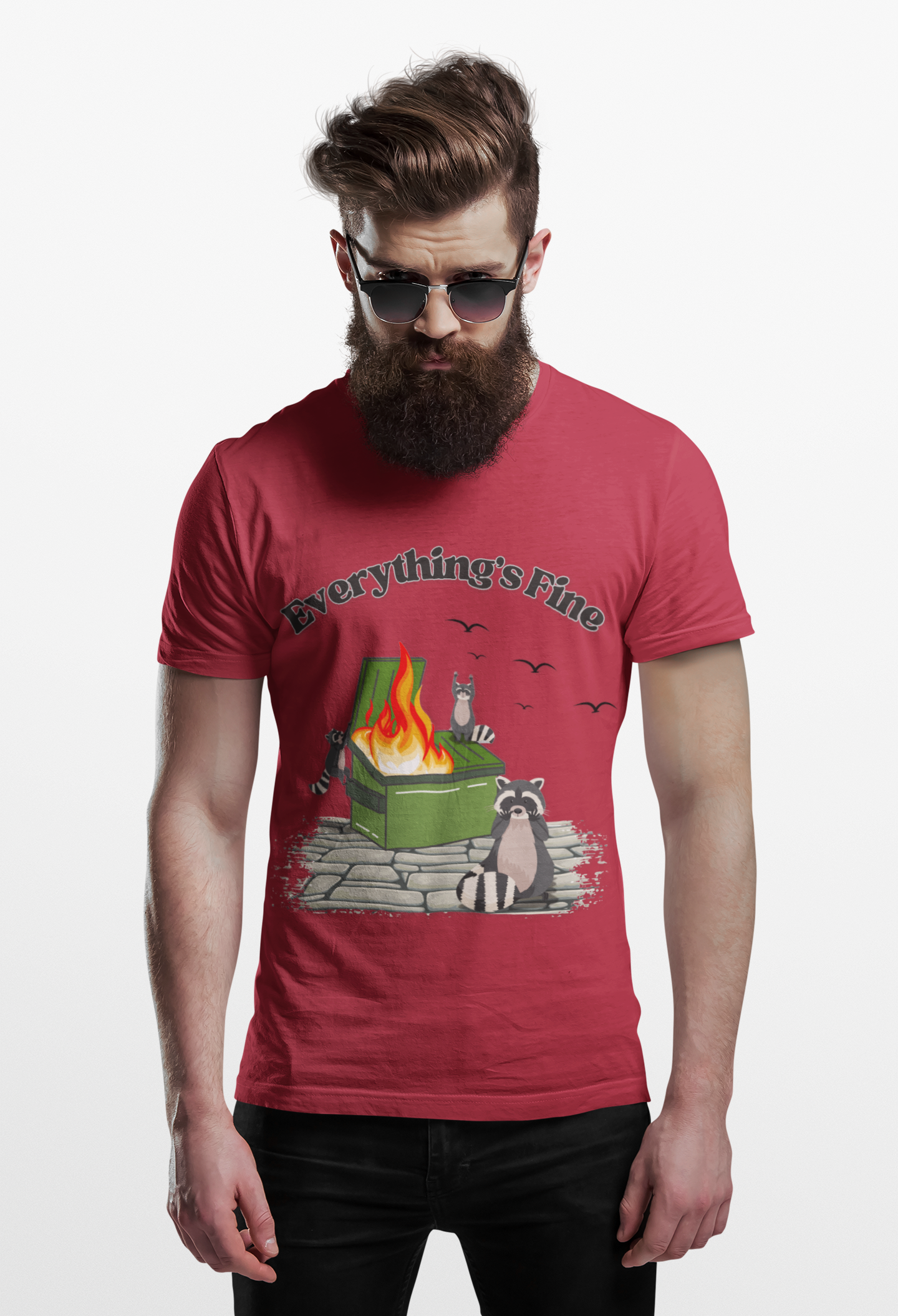 Everything's Fine Raccoon Dumpster Fire Funny Graphic Tee | Unisex Softstyle T-Shirt